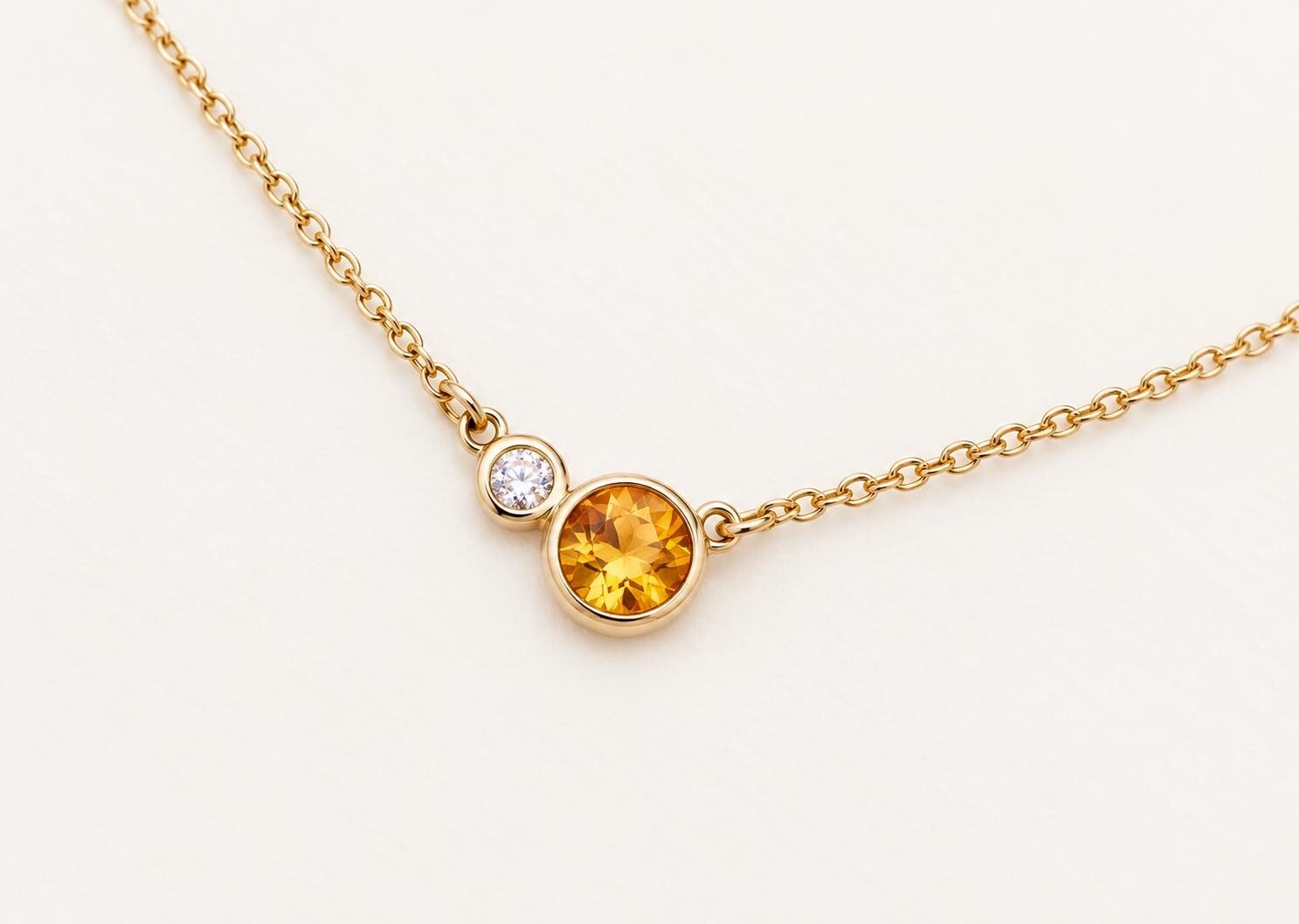 Citrine & Diamond 14k Gold Layering Necklace, November Birthstone, detail view