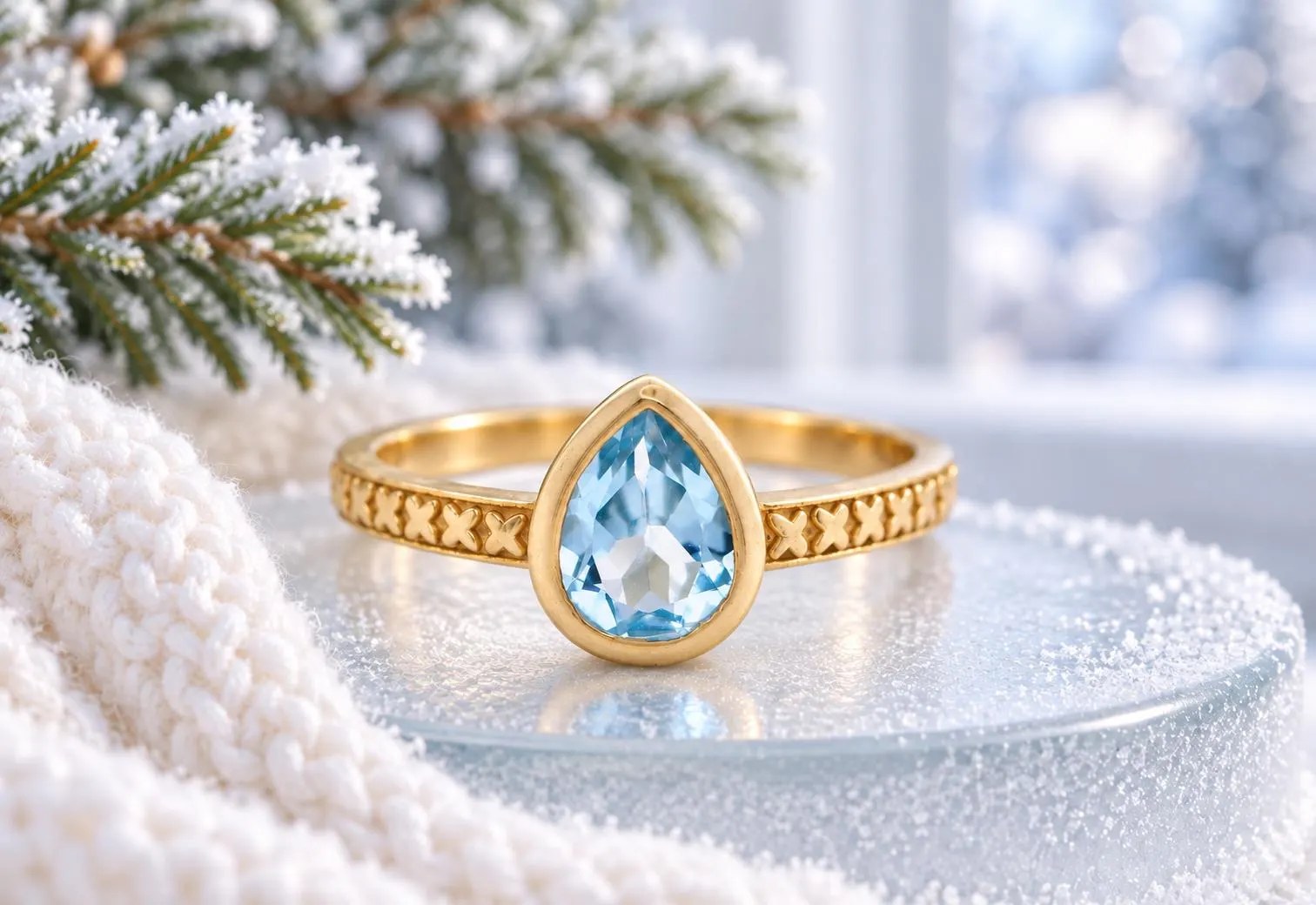 Aquamarine Teardrop Solitaire Bezel Ring Gold Vermeil, March Birthstone