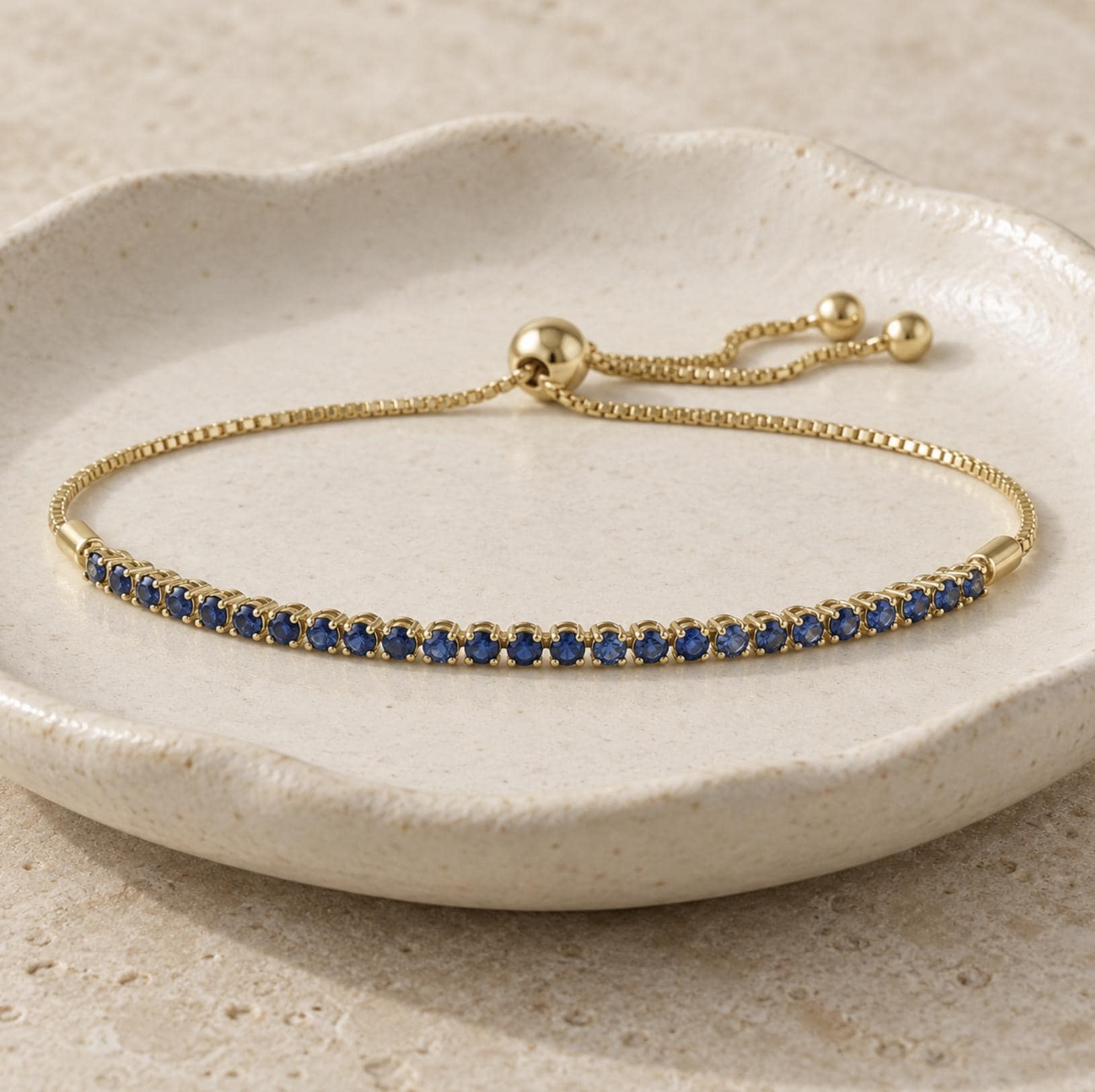 Sapphire Adjustable Bolo Bracelet Solid 14k Gold : September Birthstone Jewelry