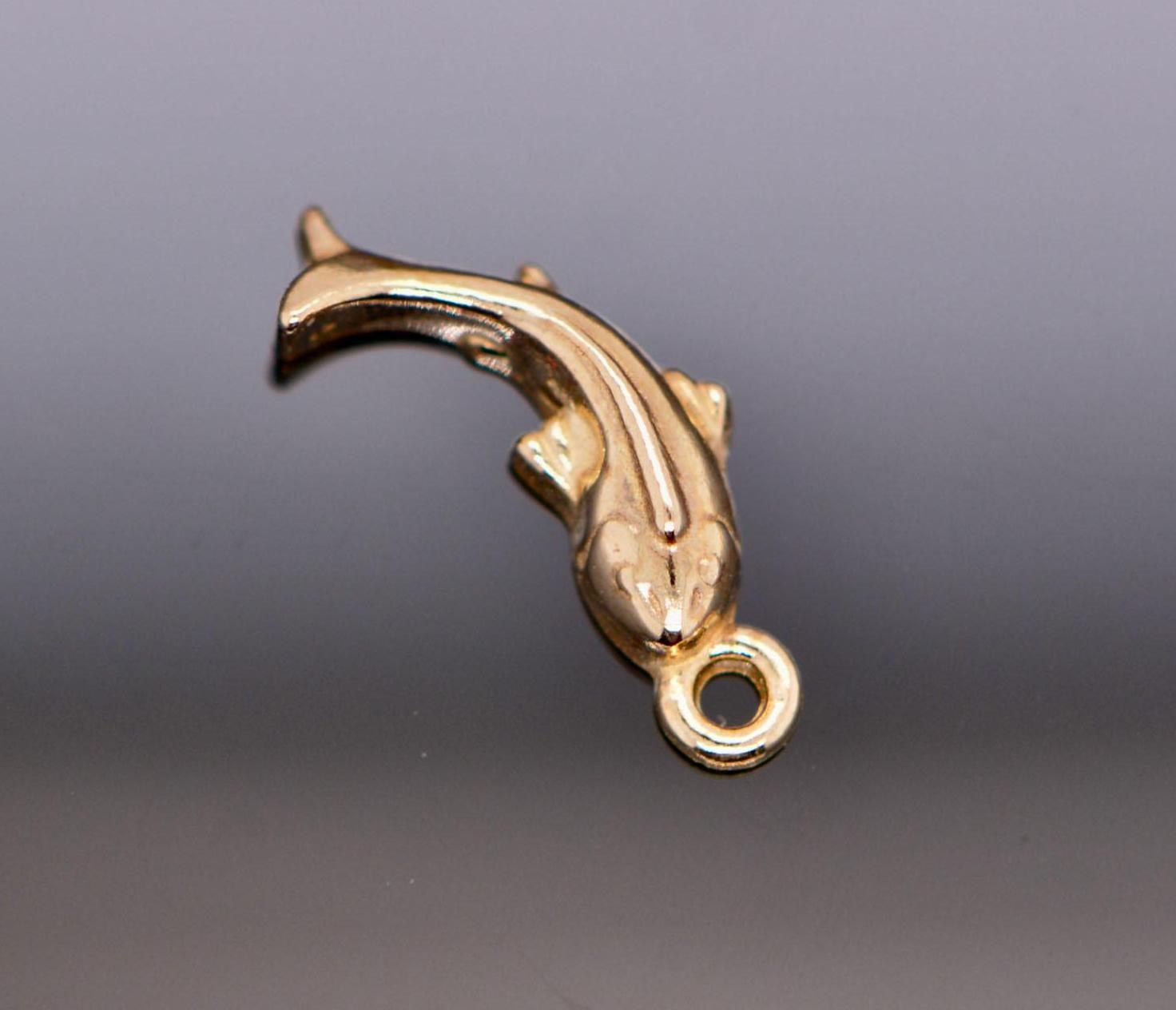 14k Solid Gold Koi Fish Charm, Japanese Ocean Necklace, main view