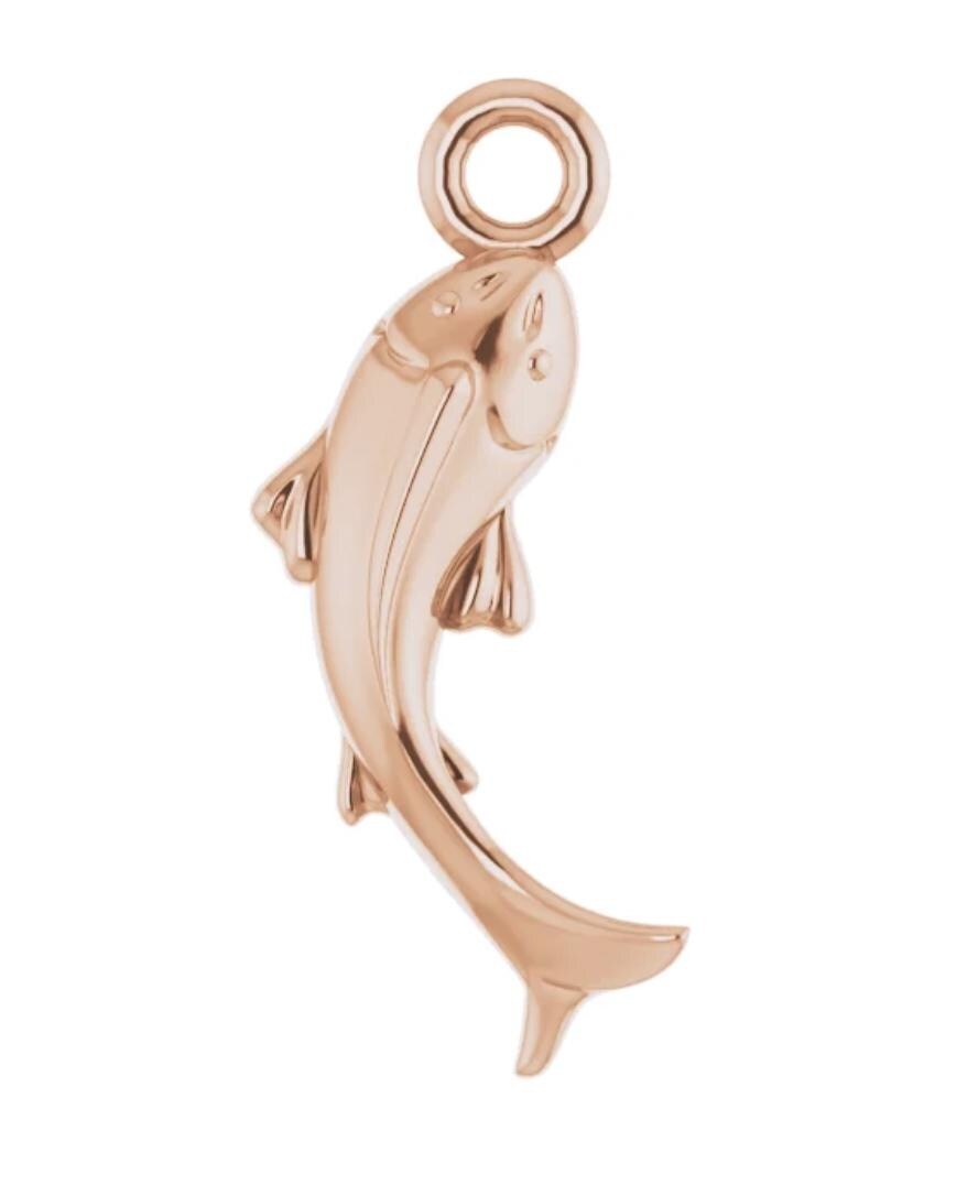 14k Solid Gold Koi Fish Charm, Japanese Ocean Necklace, detail view