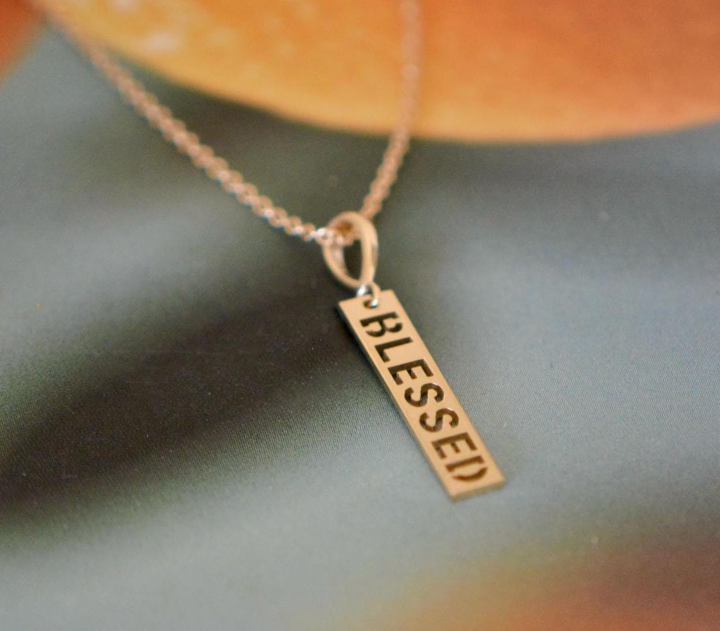 Blessed Bar Everyday Charm Solid 14kt Gold : Minimalist Necklace for Women