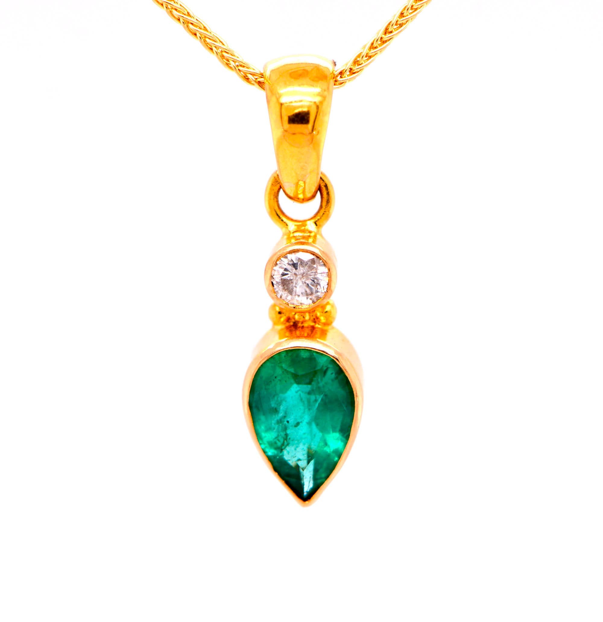 Emerald Teardrop 18k Gold Dainty Necklace with Diamond : May Birthstone Jewelry