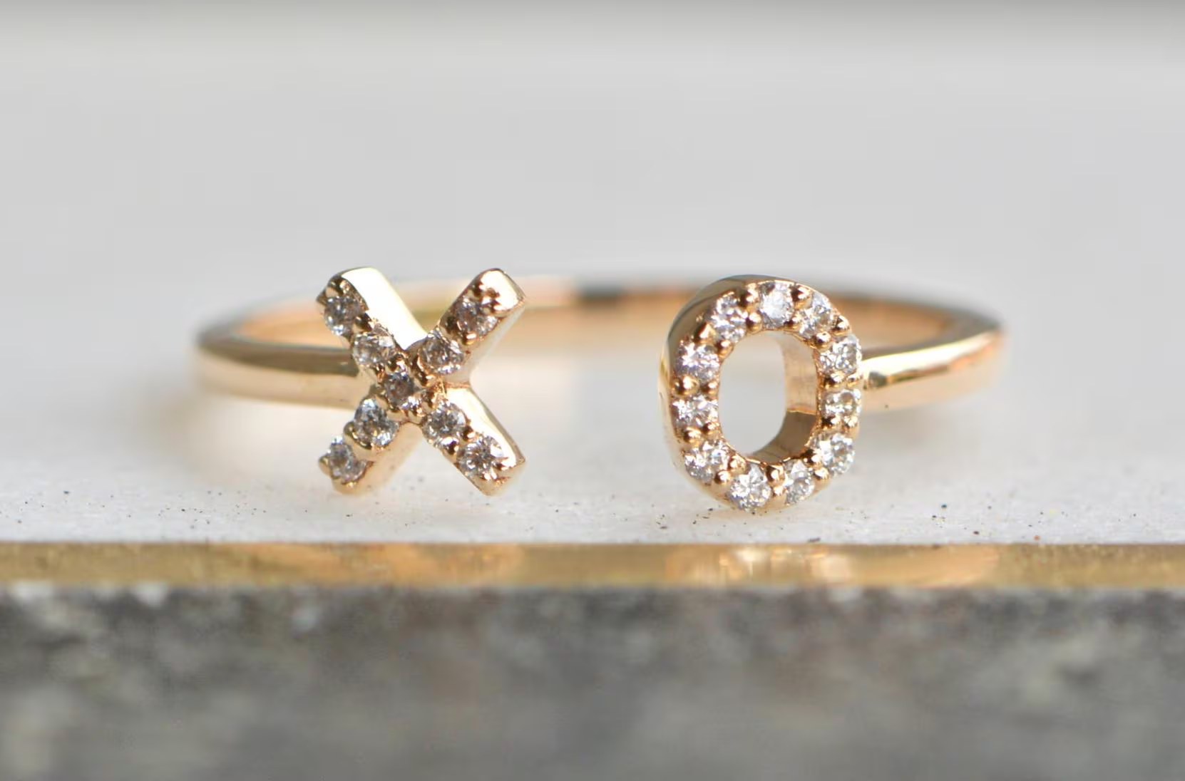XO Diamond Ring 14kt Gold : Hug & Kisses Stackable Ring