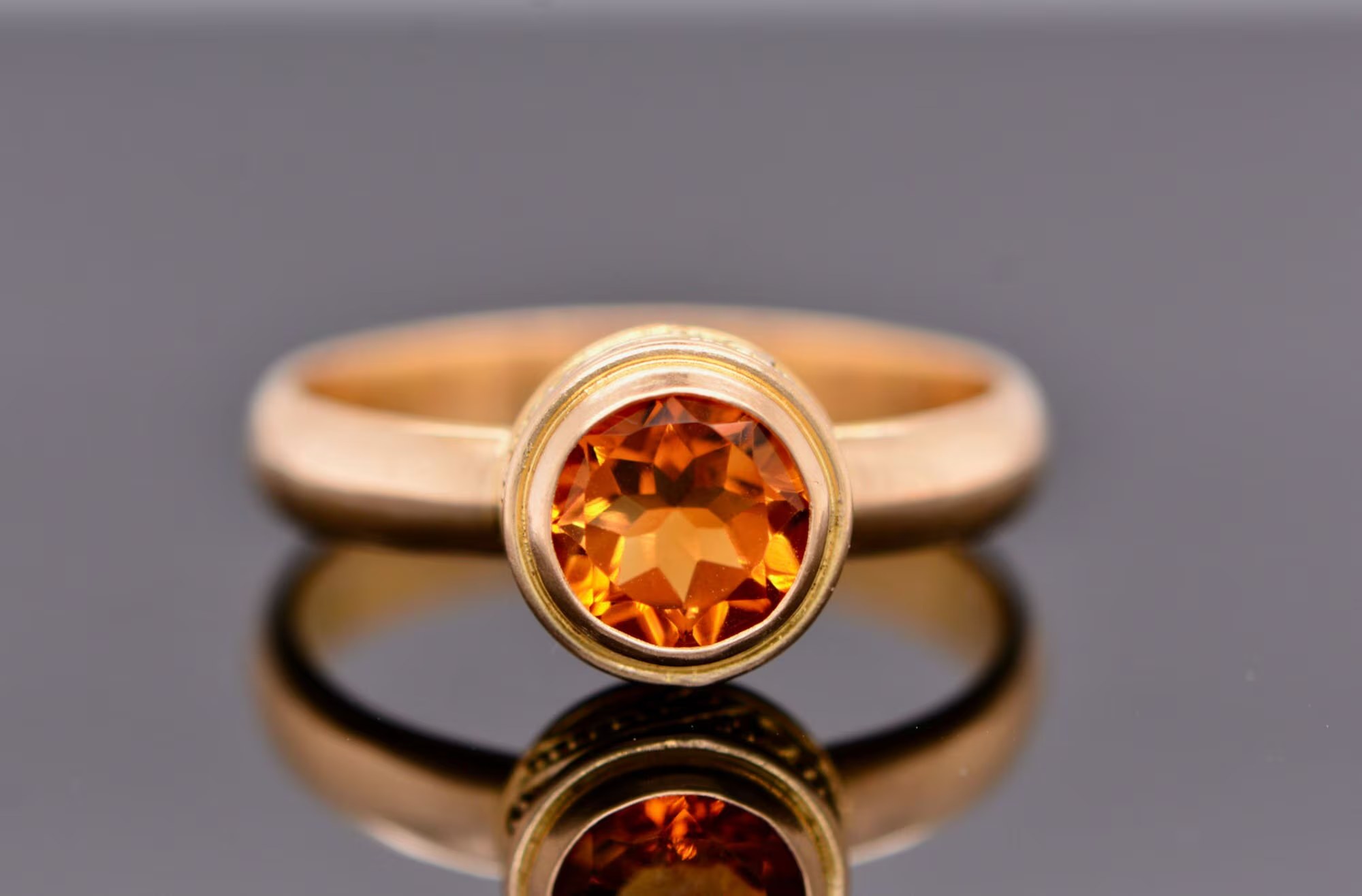 Honey Citrine Natural Bezel Solitaire Ring Solid 18kt Gold : November Birthstone Jewelry