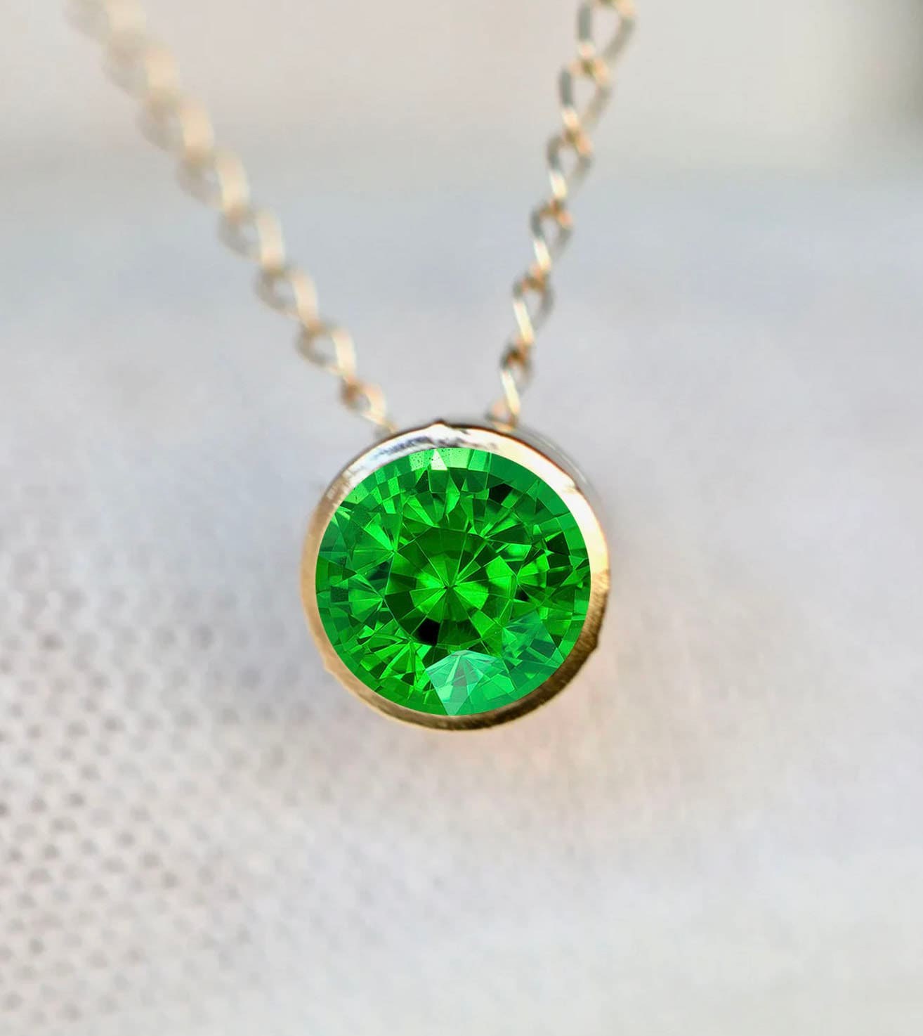 Tsavorite Garnet Solitaire Slide Necklace 14k Gold : January Birthstone Pendant
