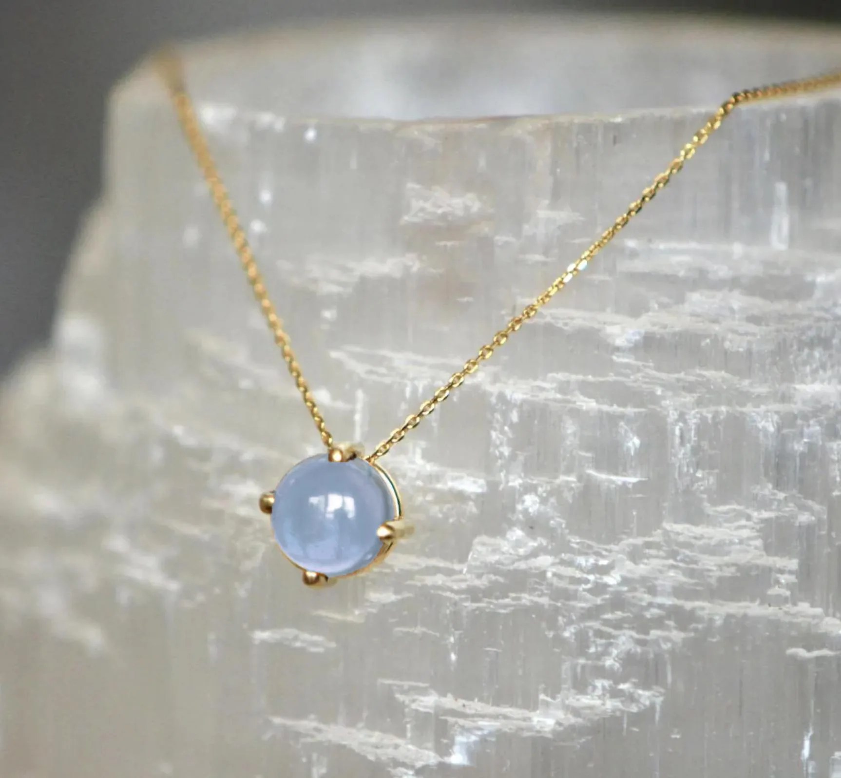 Aquamarine 2CT Cabochon Necklace Solid 14k Gold : March Birthstone Jewelry