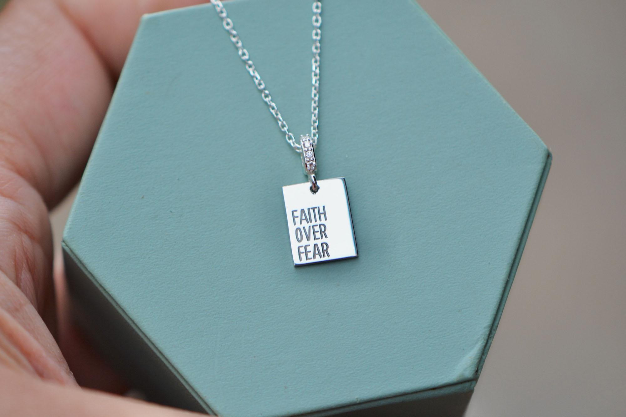 Faith Over Fear Necklace with Natural Diamond : Christian Gift for Women