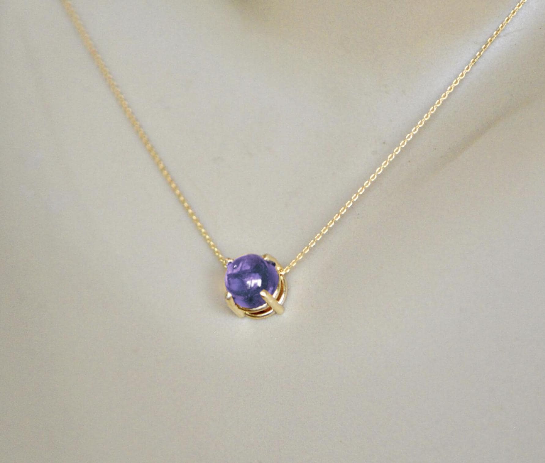 Tanzanite Cabochon 2CT Round Slide Solitaire Necklace Solid 14k Gold : December Birthstone, detail view