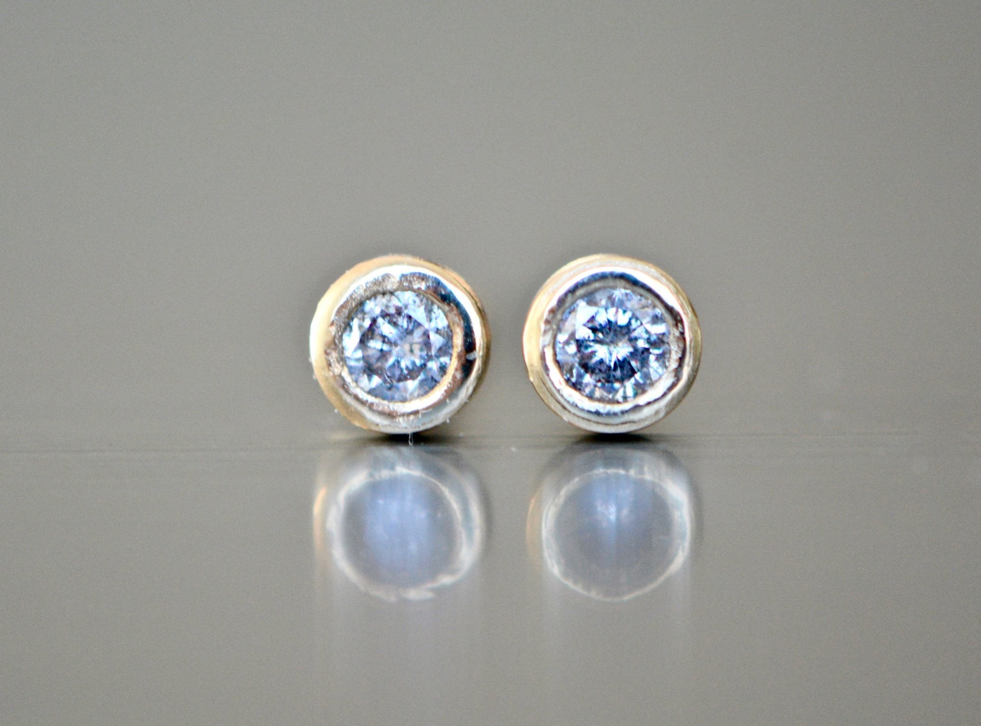 Salt Pepper Diamond Minimalist Stud Earrings 14kt Gold : April Birthstone Jewelry