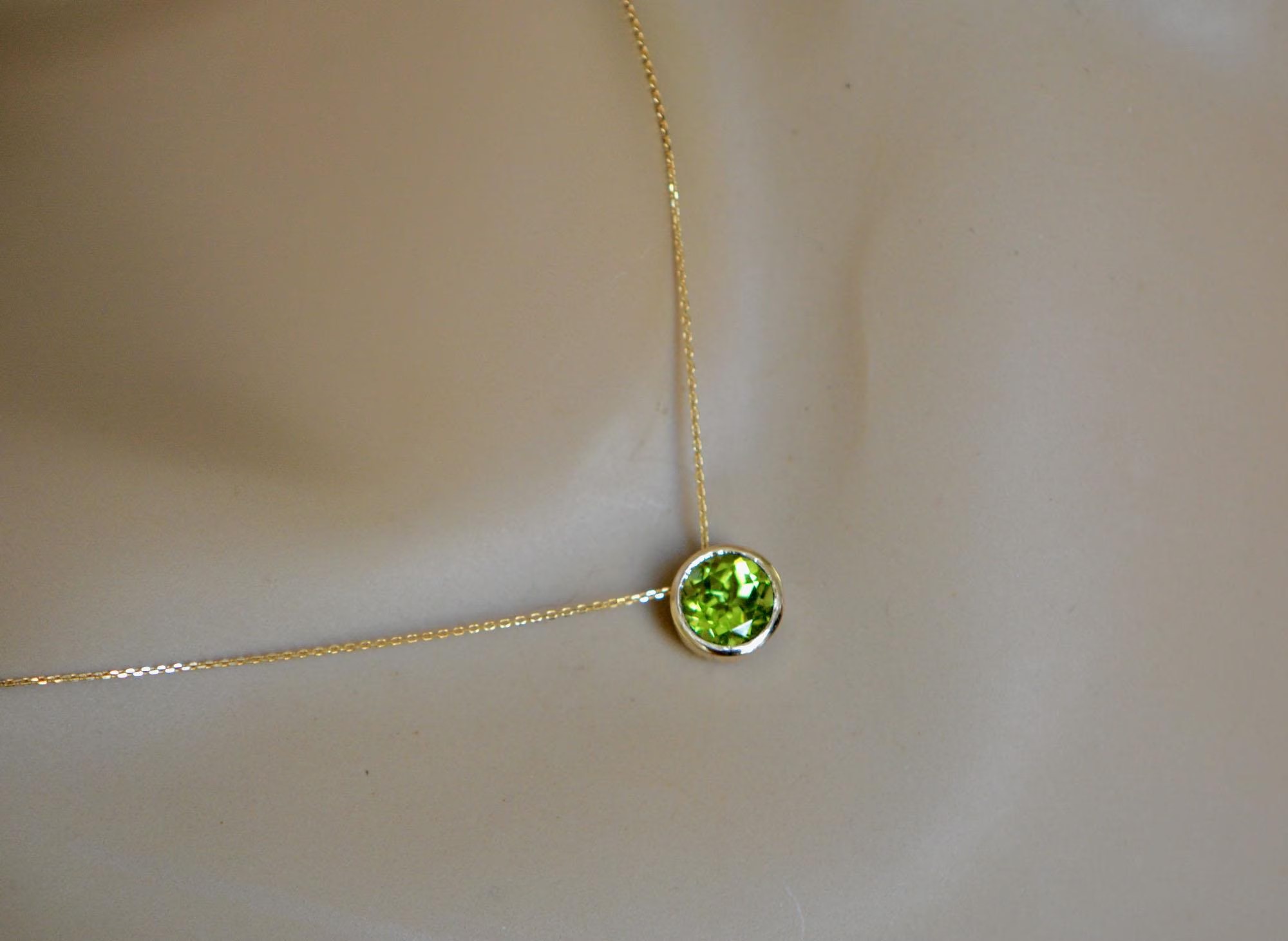 Peridot 2 CT Minimalist Slide Pendant Solid 14k Gold : August Birthstone Jewelry