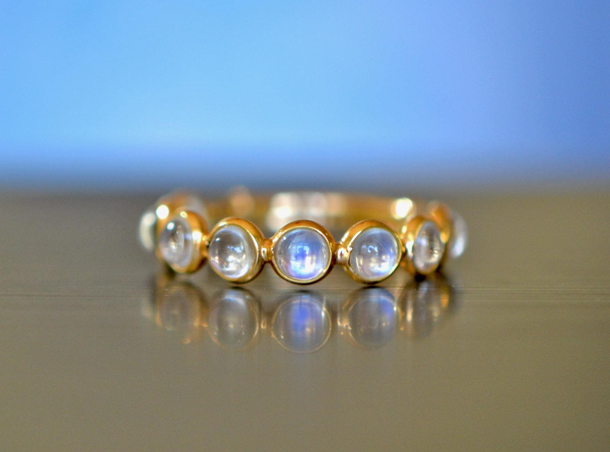 Blue Moonstone Adjustable Ring 18kt Gold, June Birthstone, main view