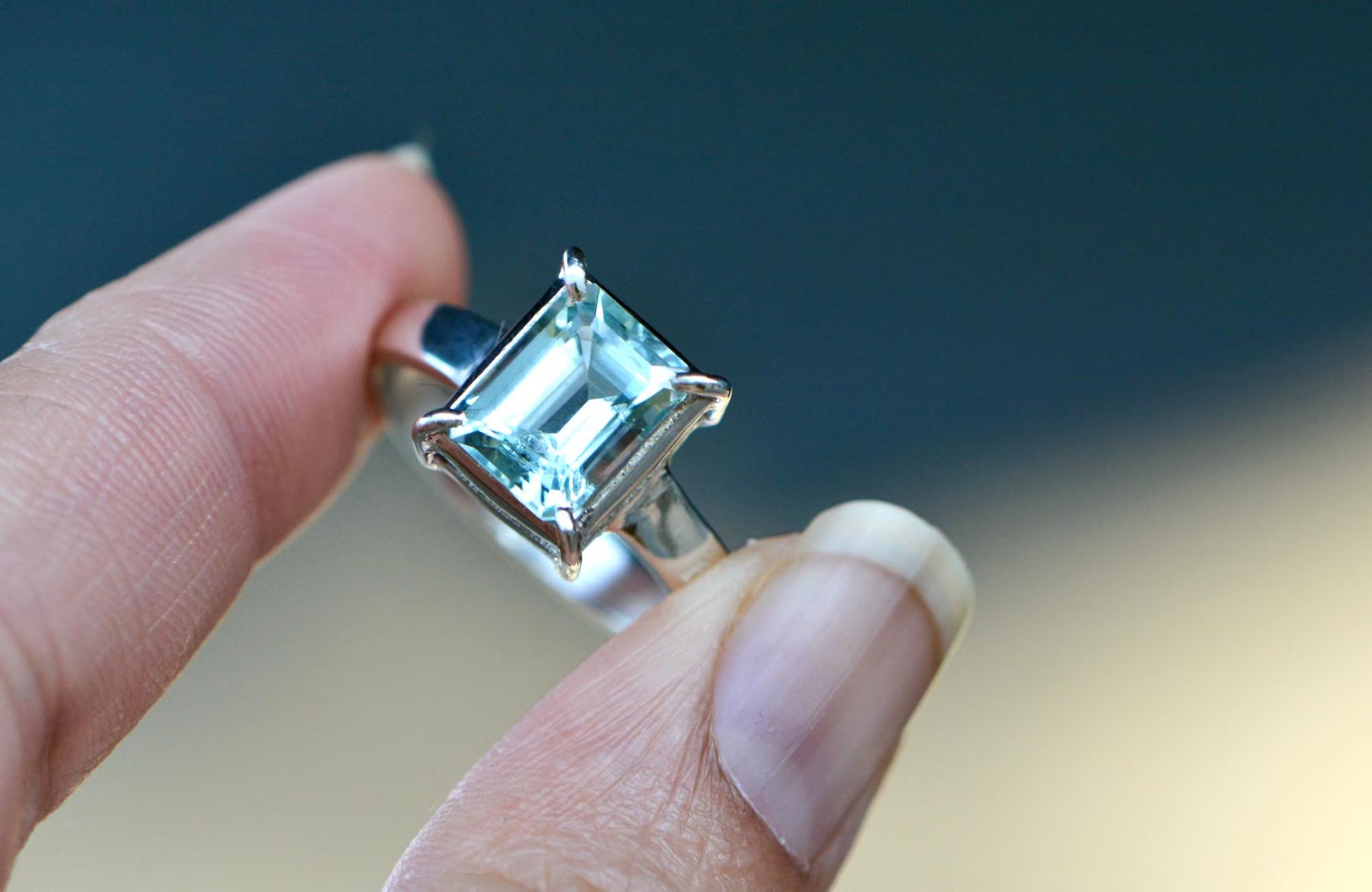 Aquamarine Natural AAA Statement Sterling Silver Ring Size 9.25 : March Birthstone