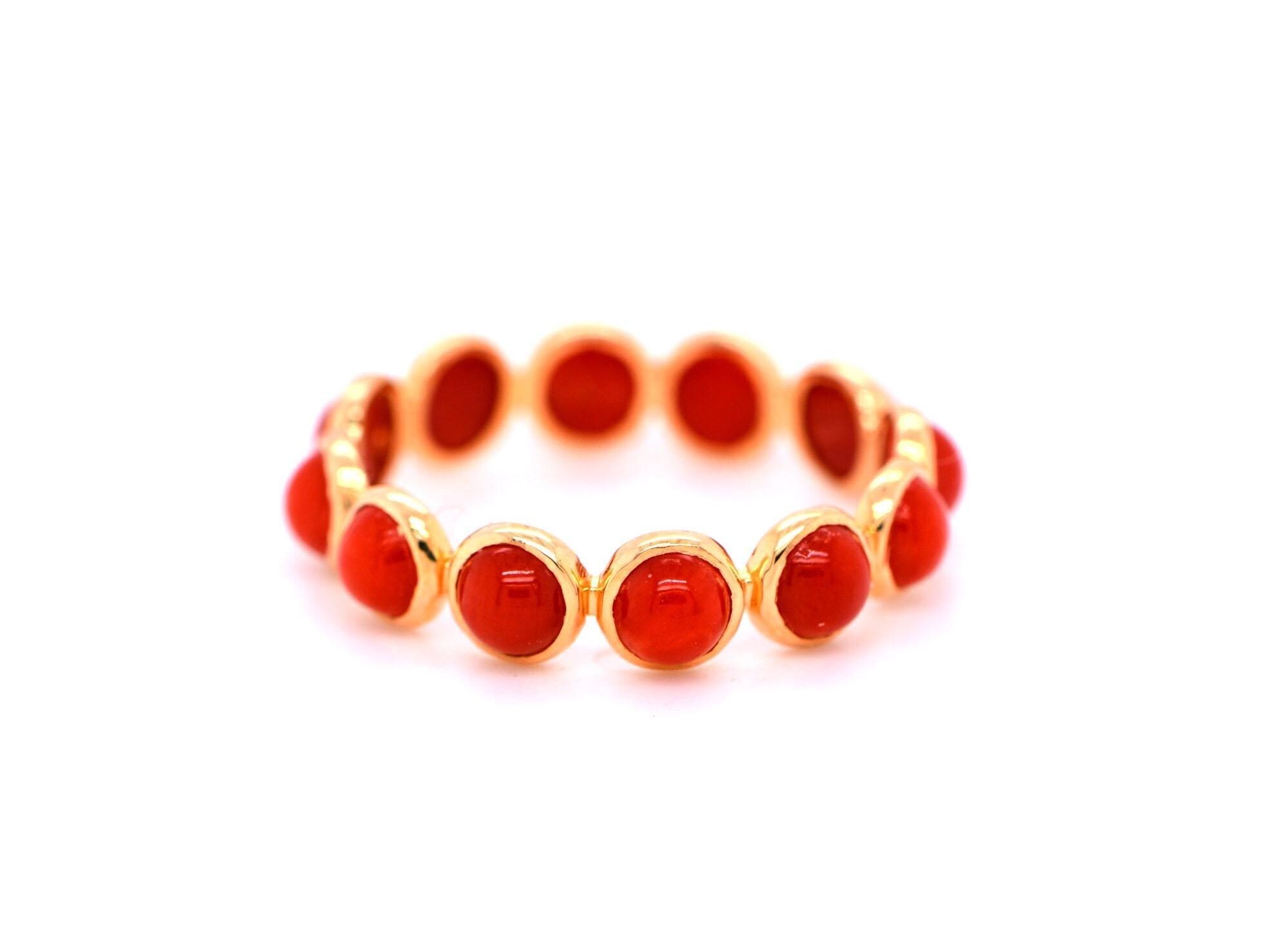 Italian Coral Eternity Ring Solid 18kt Yellow Gold, Size 7, Wedding Band, Orange Gemstone Ring, Stackable Rings for Women, Gifts for Her