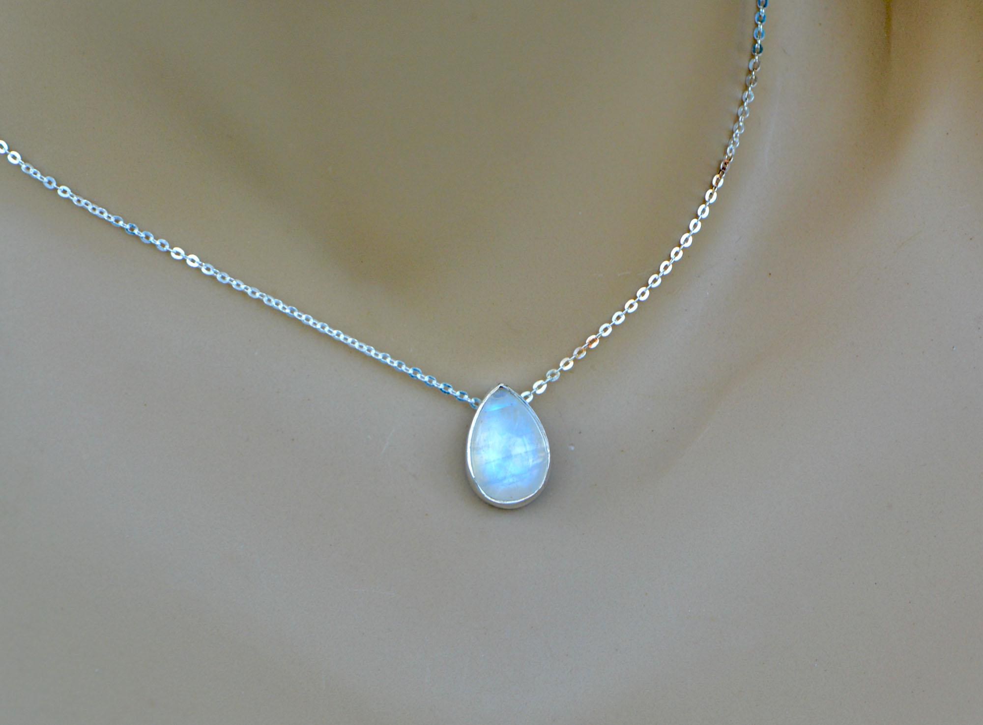 Pear Moonstone Bezel Set Slide in Sterling Silver : June Birthstone