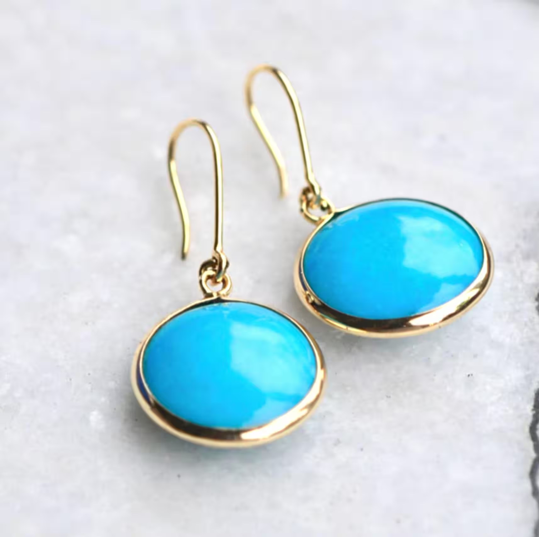 Sleeping Beauty Turquoise Drop Earrings Solid 18k Gold : December Birthstone Jewelry