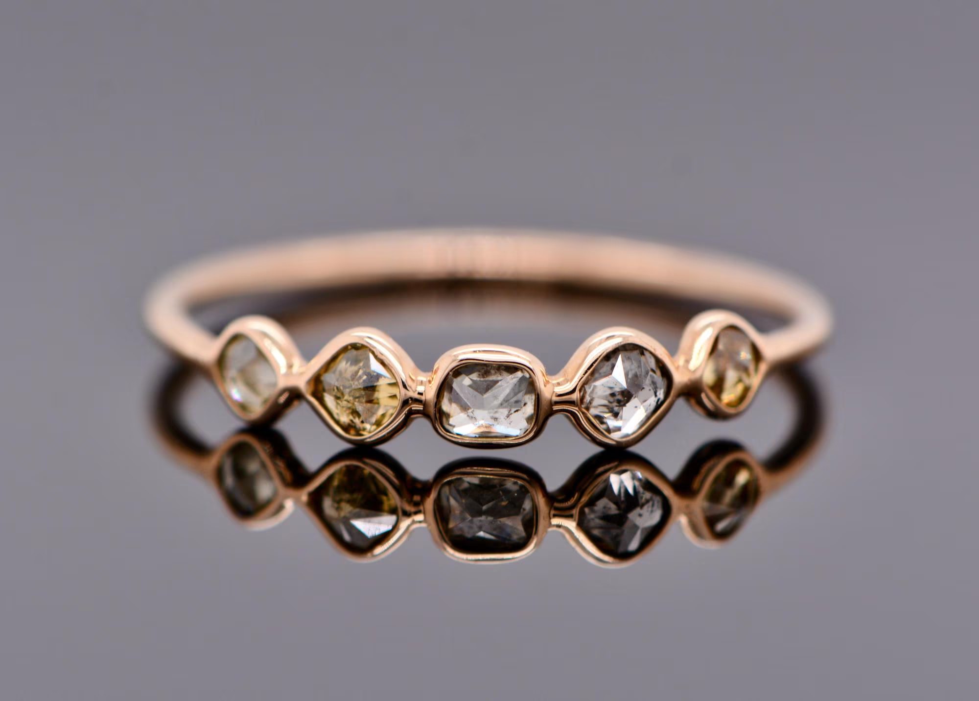 Salt & Pepper Diamond Asymmetrical Minimalist Stackable Ring Solid 14k : April Birthstone Jewelry