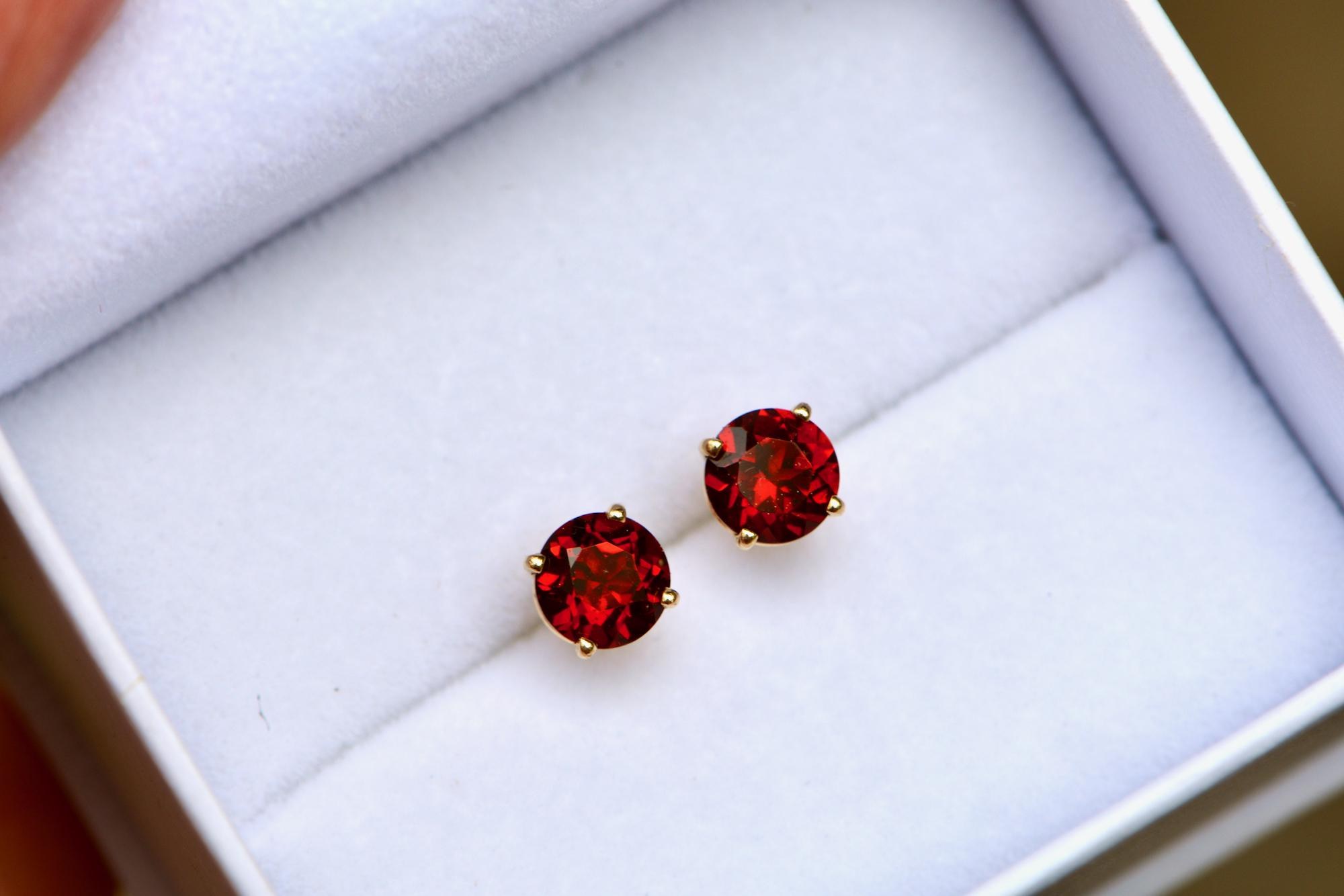 2.4 CT Round Garnet Stud Earrings Sterling Silver, Red Almandine Garnet Earrings , January Birthstone Studs, Gift for Mom, Everyday Earrings