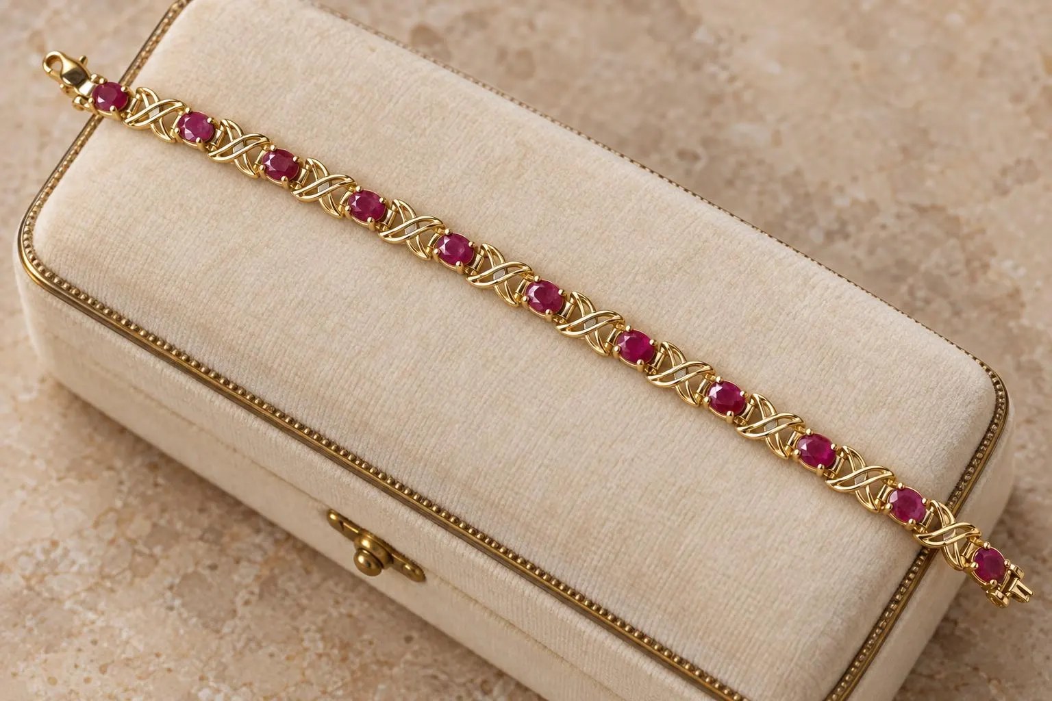 Natural Ruby 10k Gold Bracelet : 40th Anniversary Gift for Wife