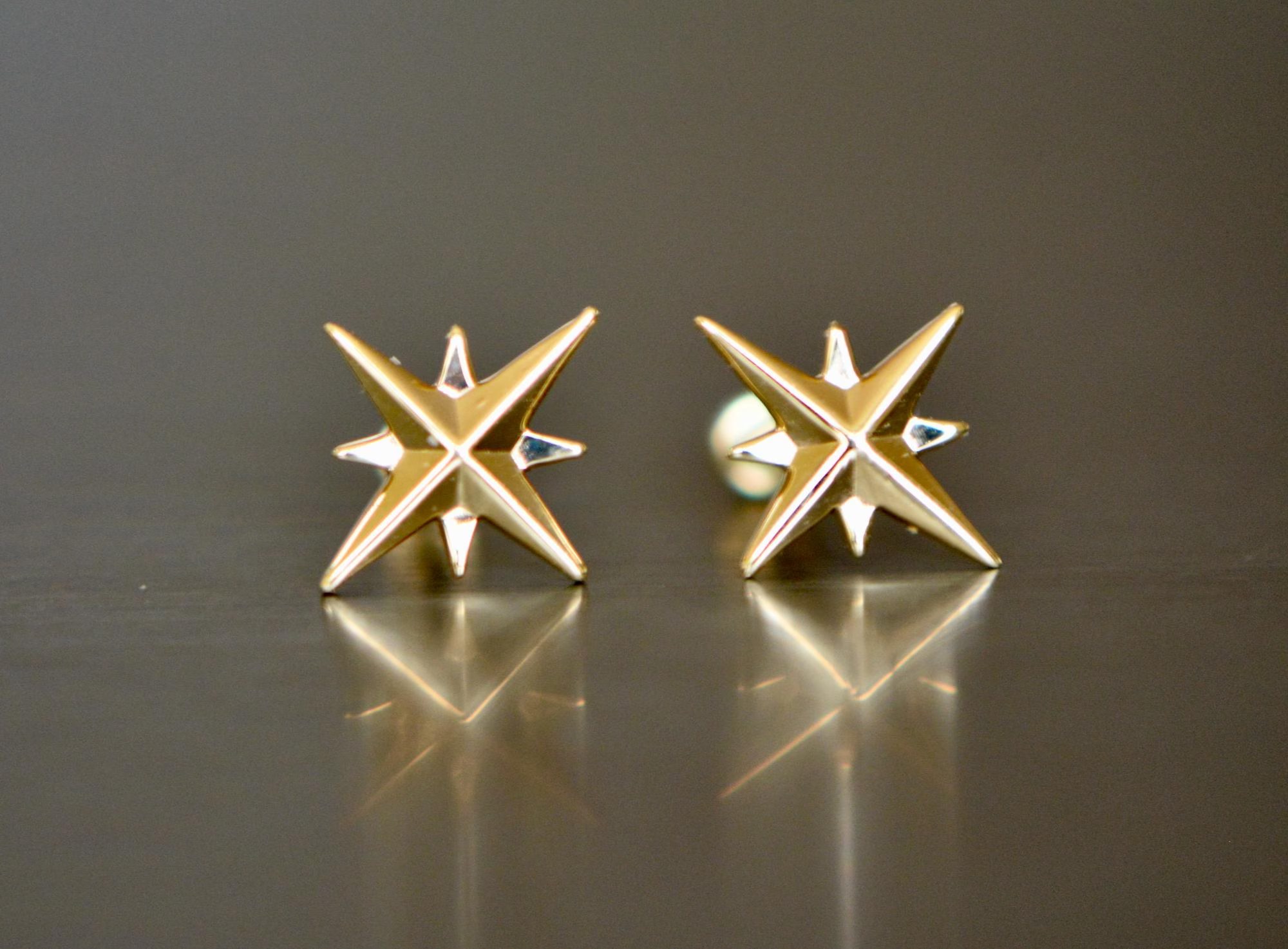 North Star Stud Earrings Solid 14k Gold with Press Fit Backs : Celestial Minimalist Jewelry