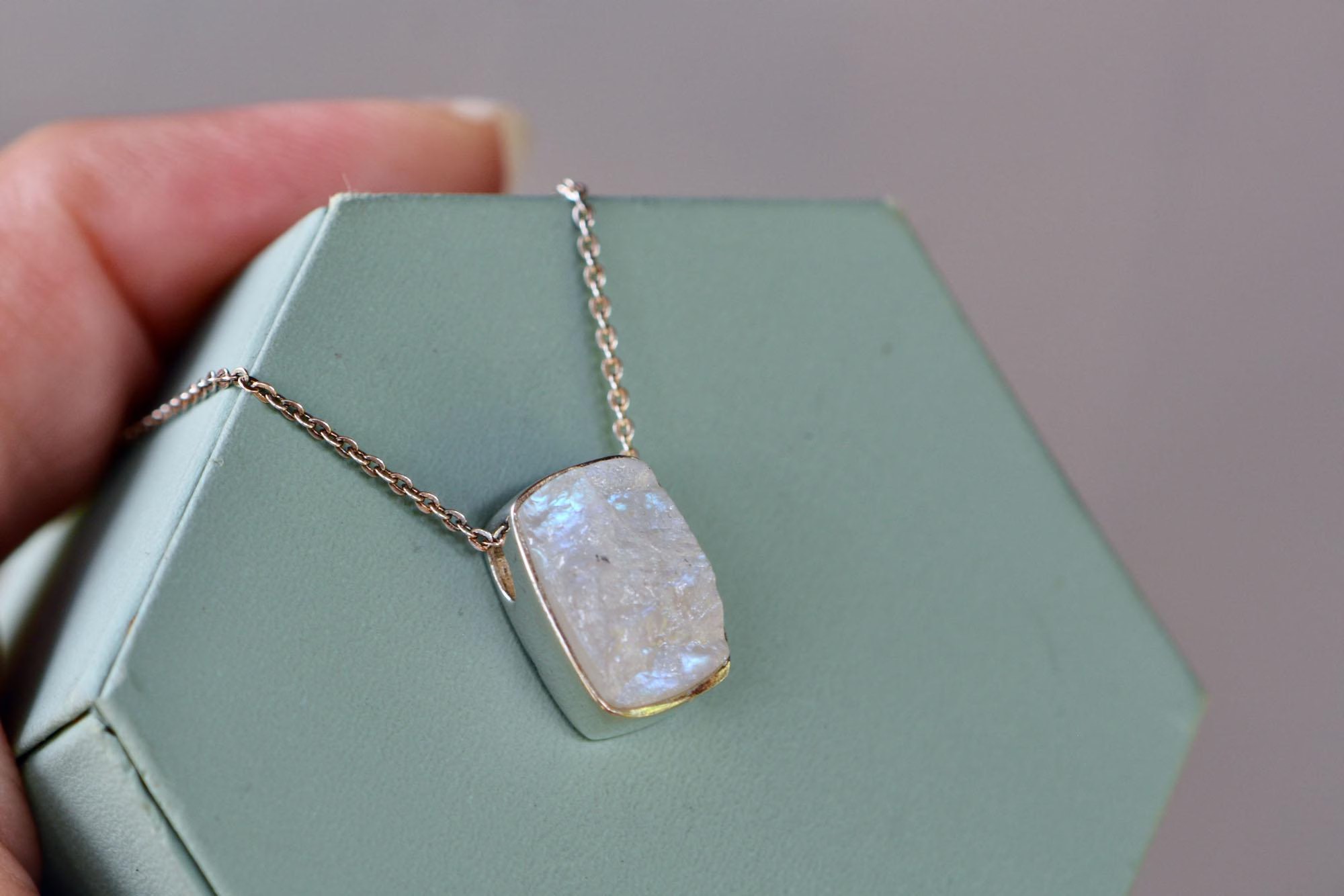 Rough Moonstone Slide Pendant Sterling Silver : June Birthston