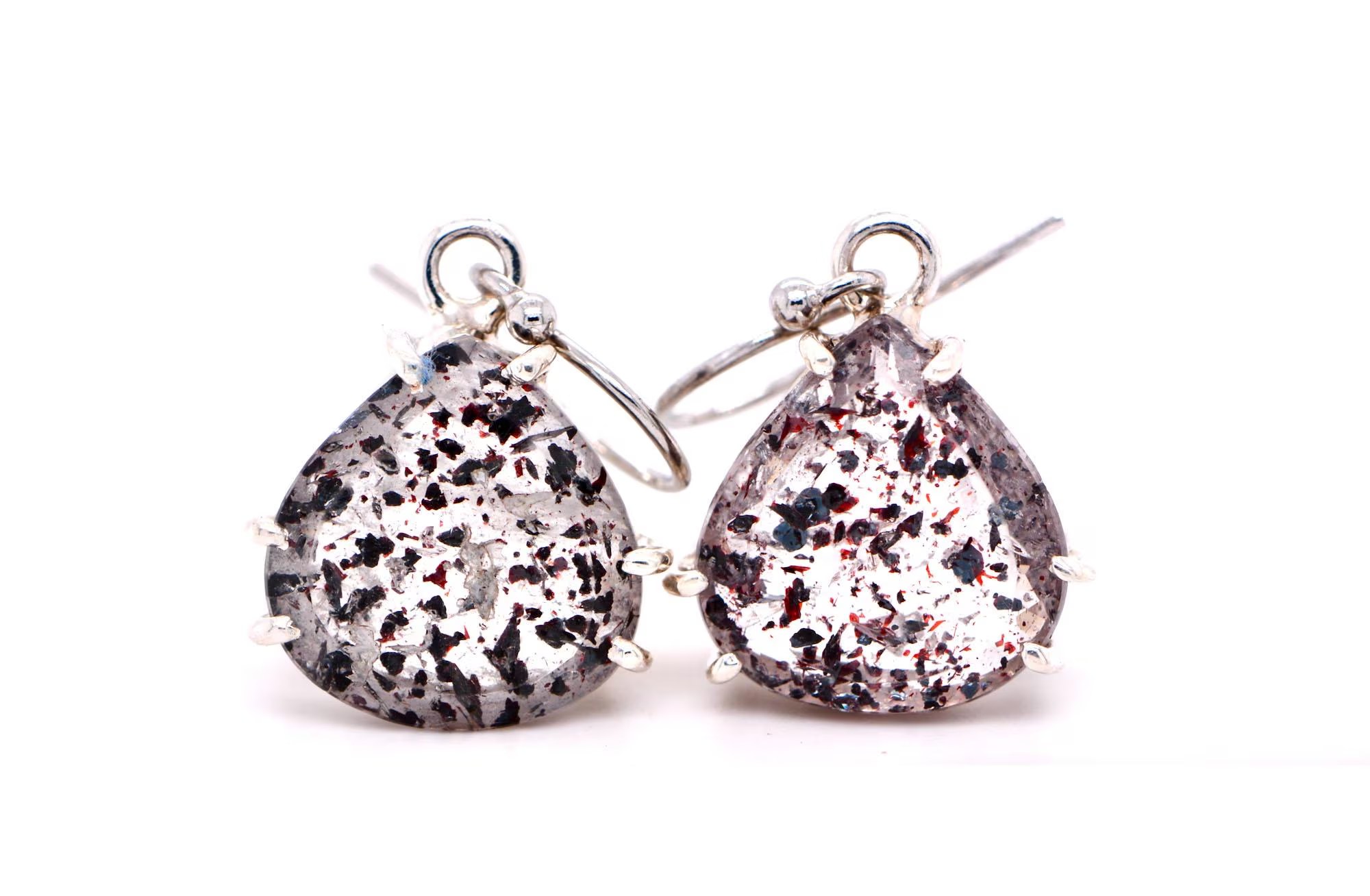 Lepidocrocites Teardrops Large in Quartz Dangly Earrings Sterling Silver : Tourmalated Quartz Jewelry or Super Seven Drops