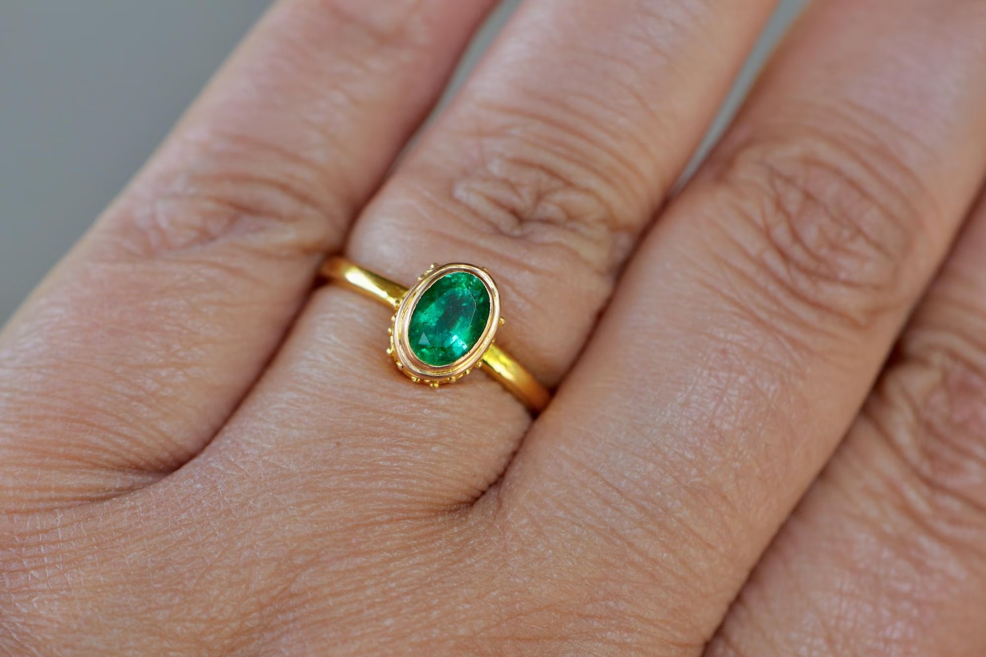 Emerald Natural Zambian Solid 18k Gold Bezel Solitaire Ring Size 7 : May Birthstone Jewelry