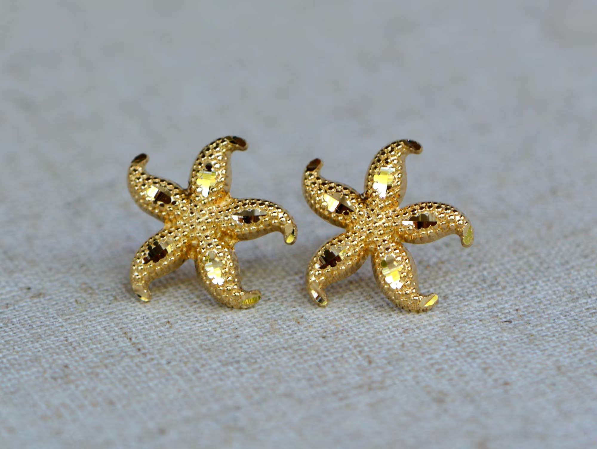 Starfish Earrings Solid 14k Gold Large Stud Earrings : Beach Ocean Themed Jewelry