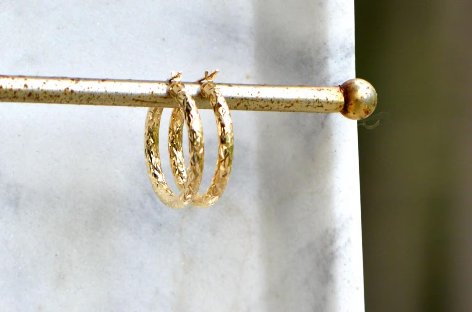 Gold Hoops Shimmery Lightweight Solid 10k Yellow Gold : Everyday Earrings for Women