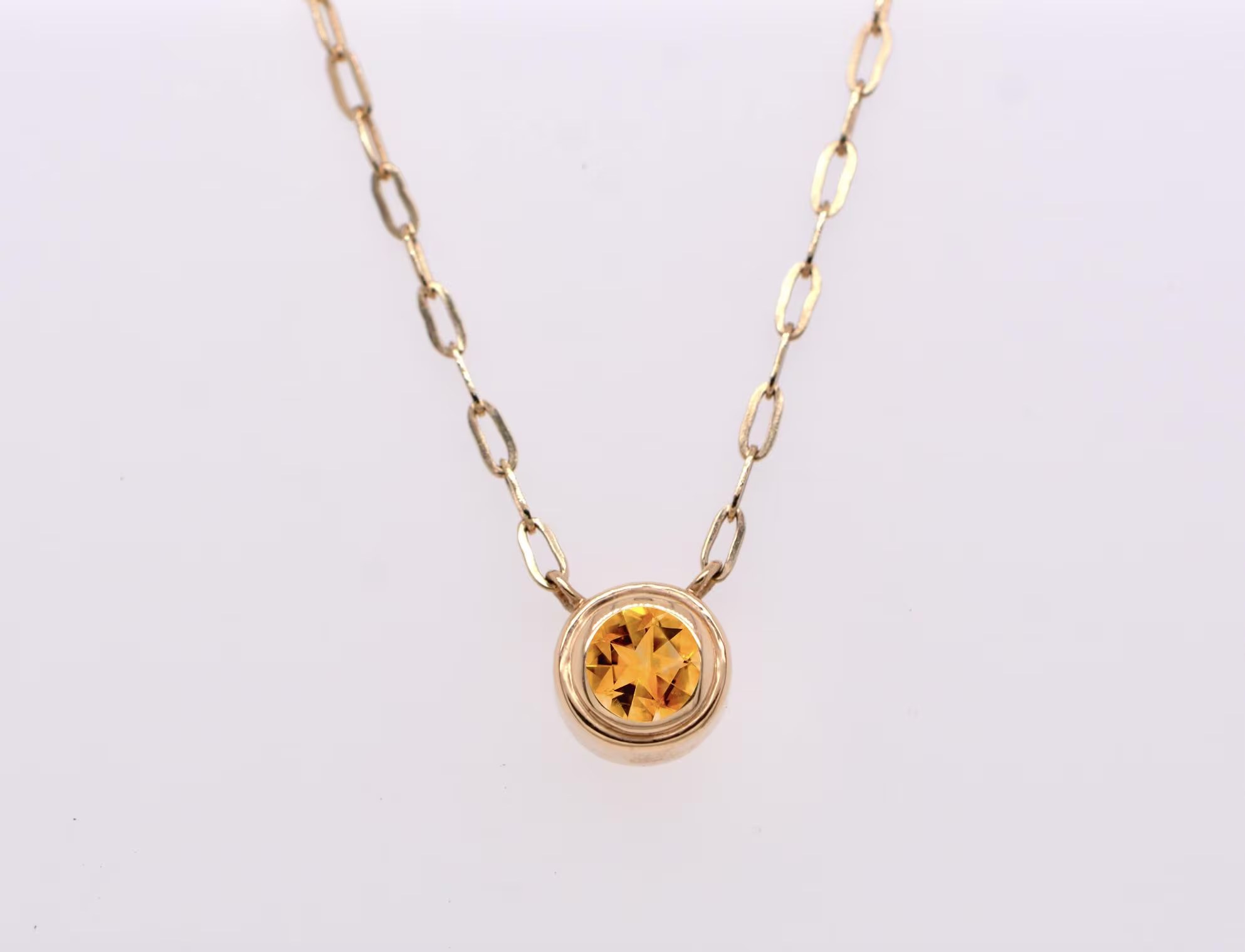 Citrine Bezel Set AAA Paperclip Layering Necklace for Women : November Birthstone