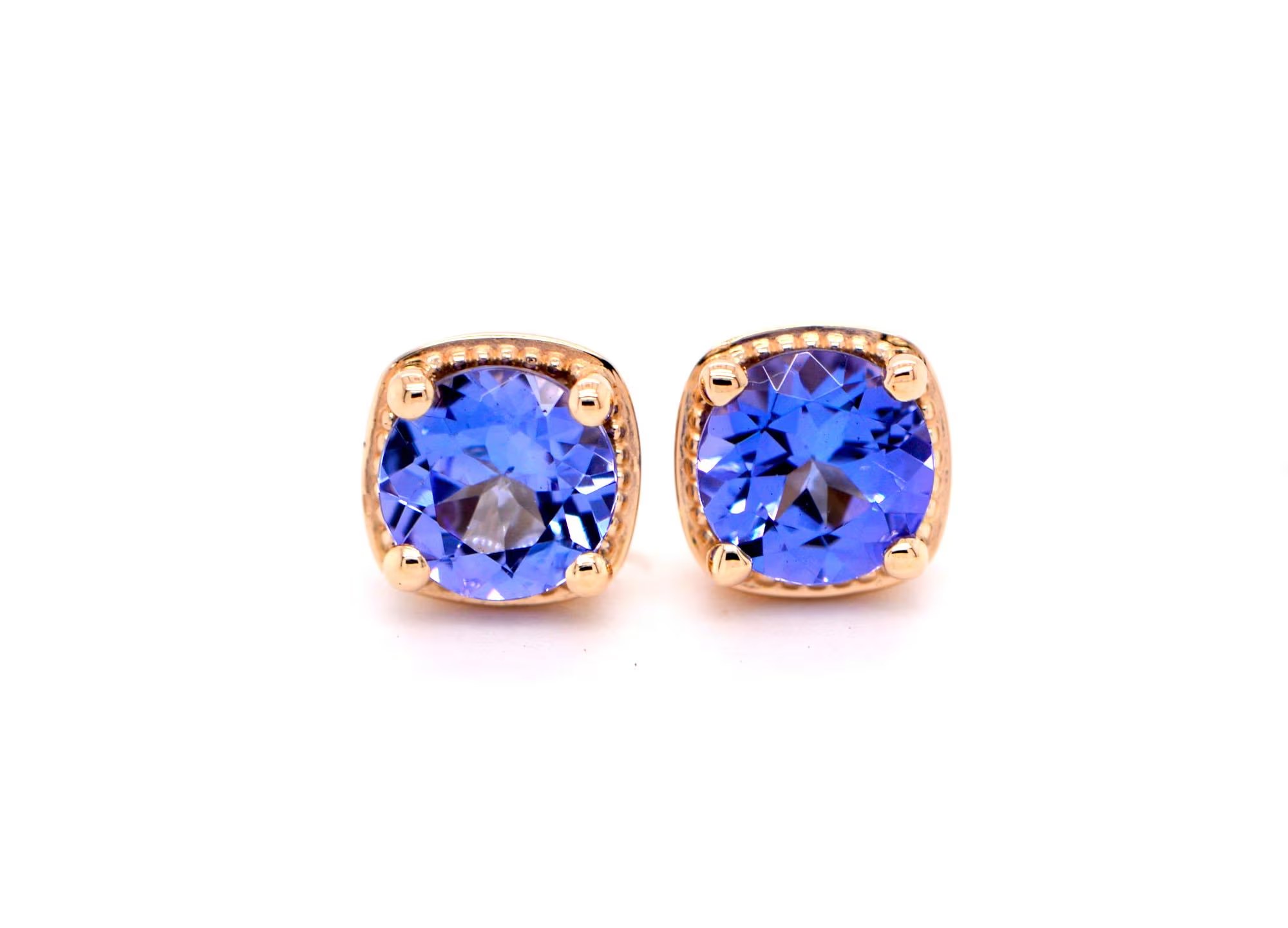 Natural AA Tanzanite Vintage Inspired Stud Earrings 14k Gold : December Birthstone Earrings