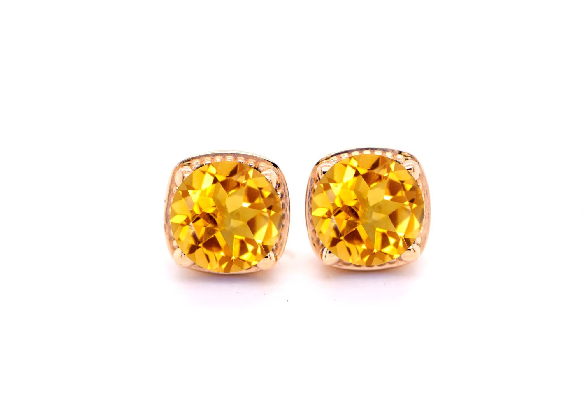 Natural AA Citrine Vintage Inspired Stud Earrings 14k Gold : November Birthstone
