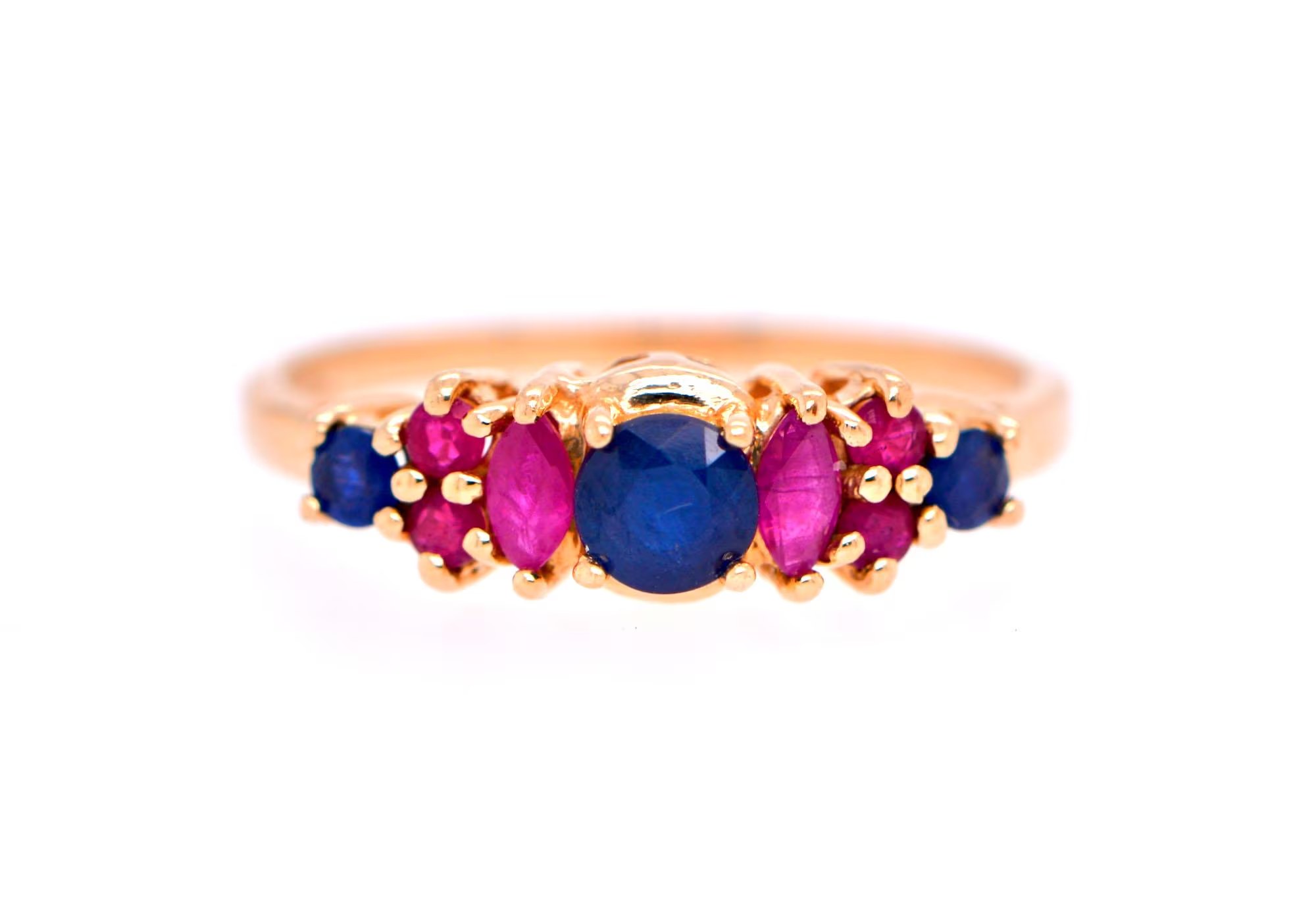 Ruby Sapphire Vintage Ring Solid 14kt Gold : 5th 10th 15th or 40th Anniversary Band for Women