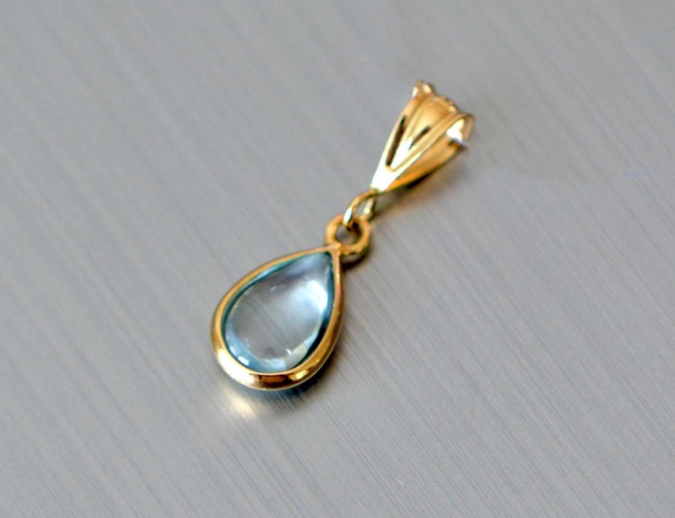 Blue Topaz Dainty Teardrop Pendant Solid 14k Gold : December Birthstone Charm
