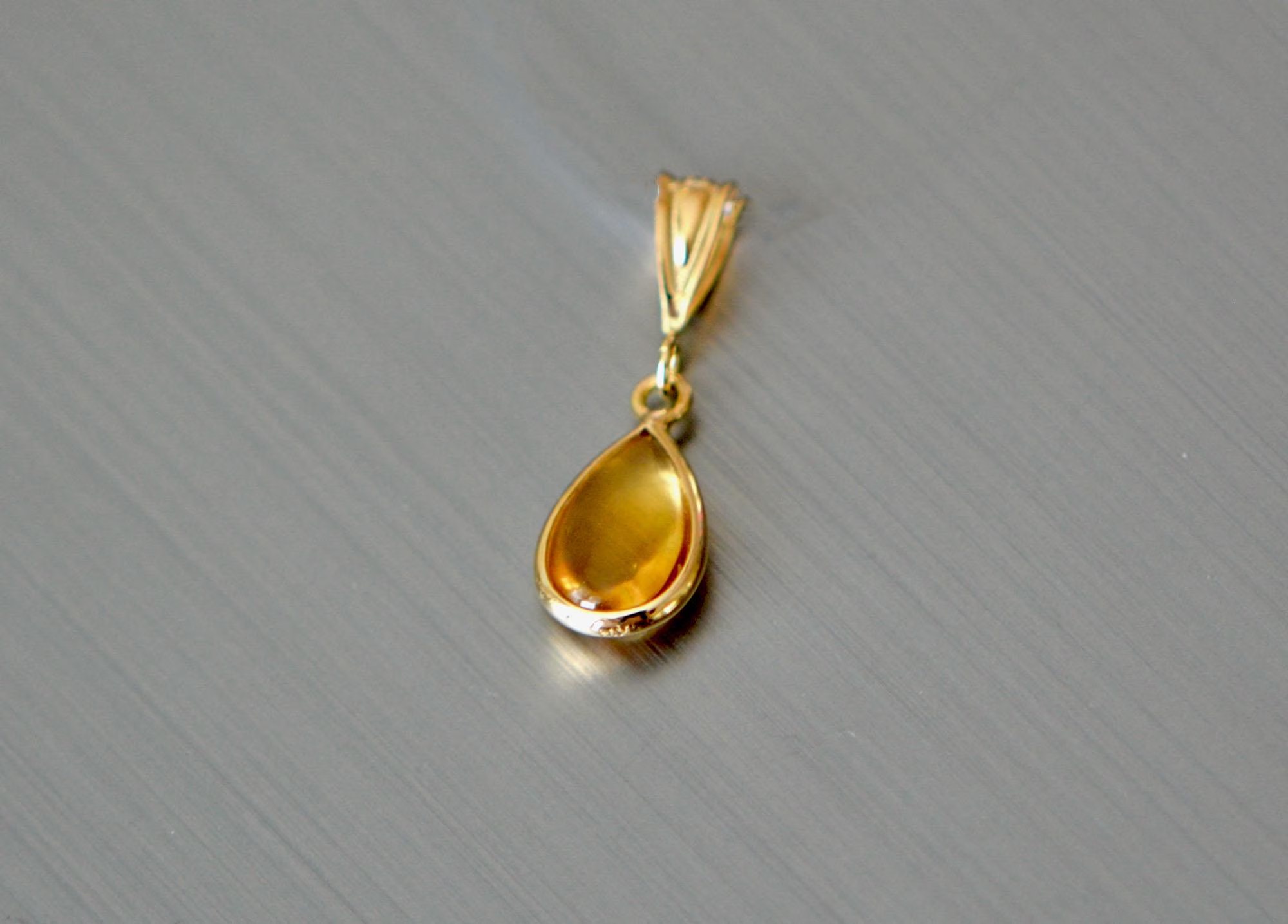 Citrine Dainty Teardrop Pendant Solid 14k Gold : November Birthstone Charm