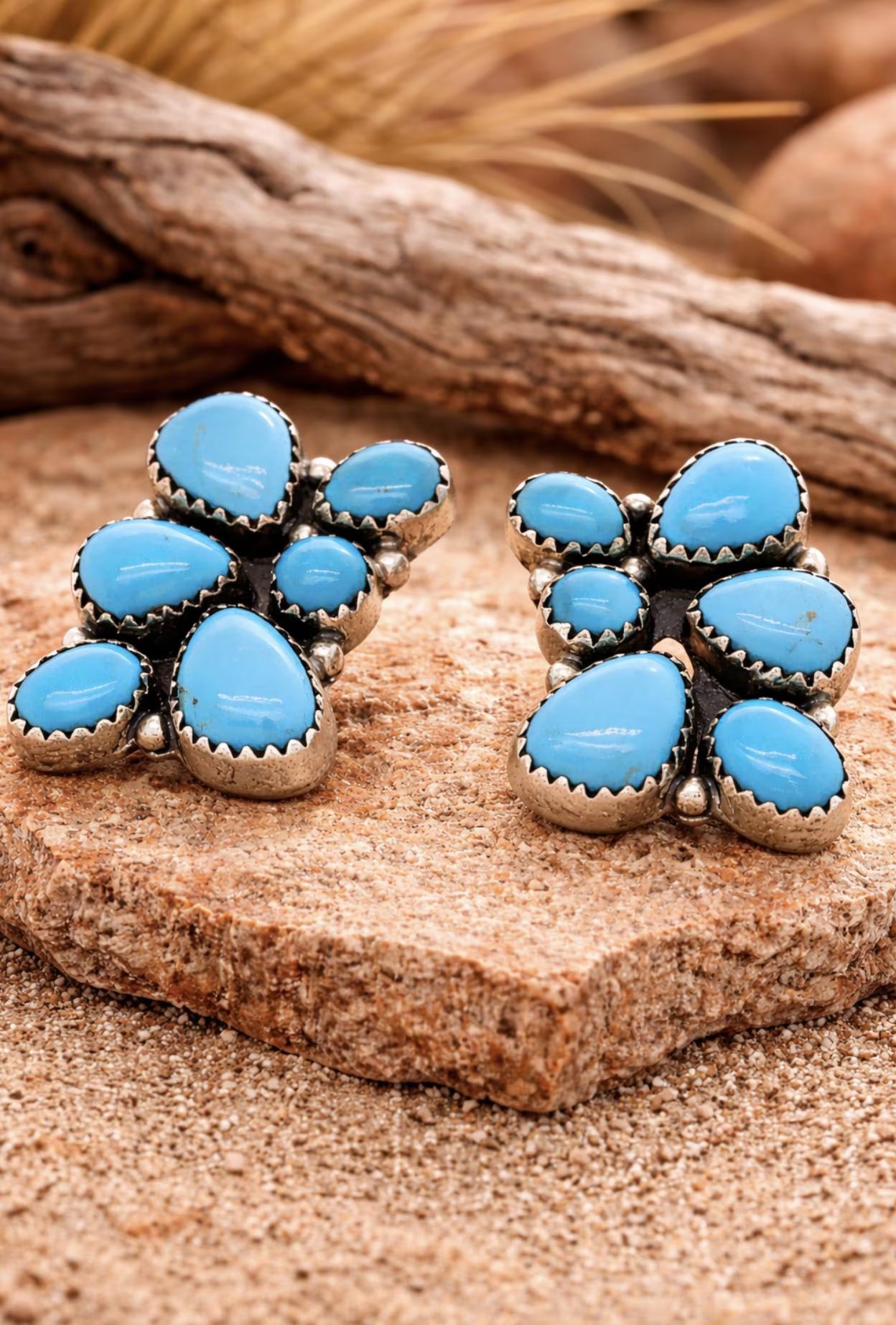 Turquoise Large Cluster Earrings Sterling Silver : December Birthstone Jewelry