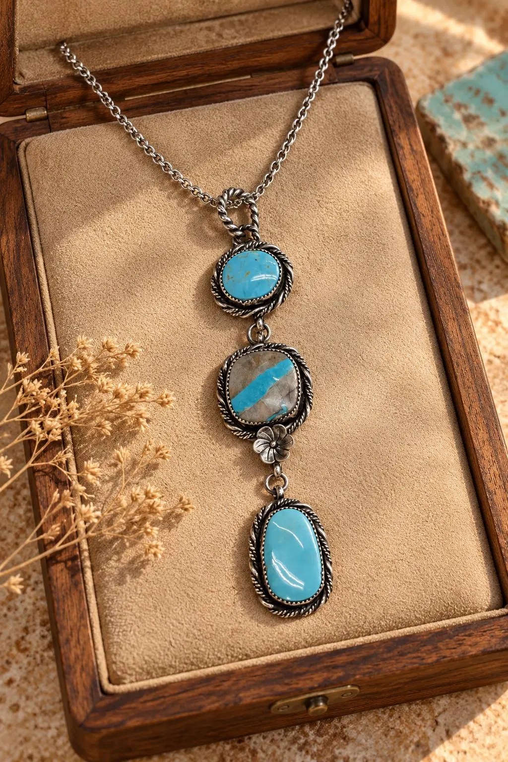 Turquoise Long Statement Pendant Sterling Silver : December Birthstone Jewelry