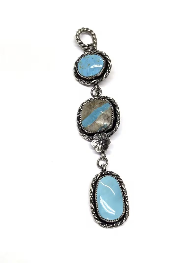 Turquoise Long Statement Pendant Sterling Silver : December Birthstone Jewelry
