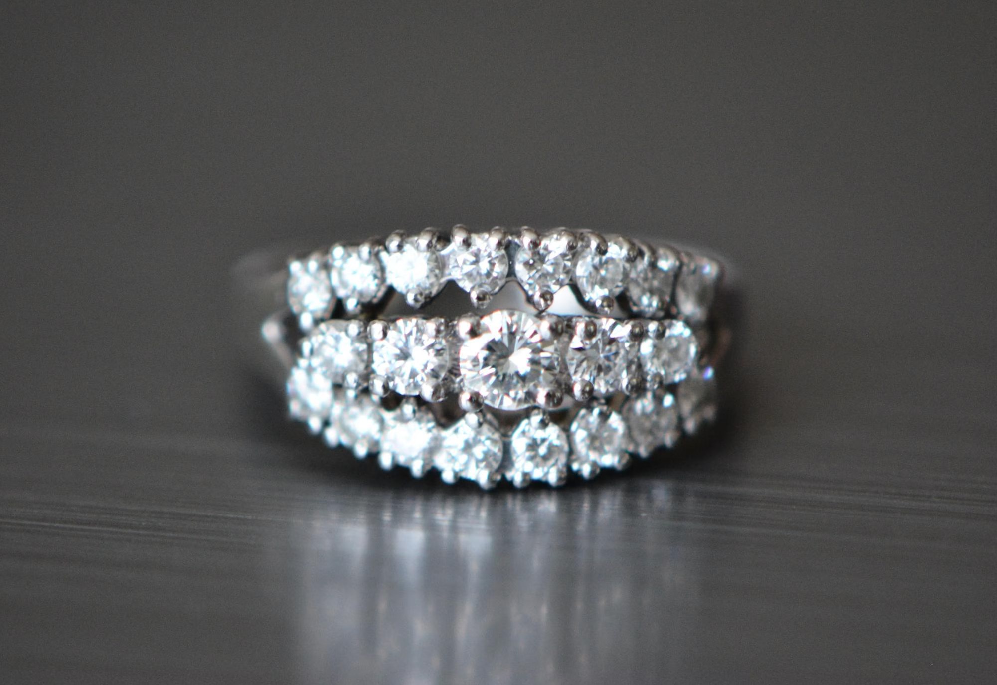 Diamond Cluster Vintage Ring 1.03 TCW Solid 14k White Gold : April Birthstone Jewelry