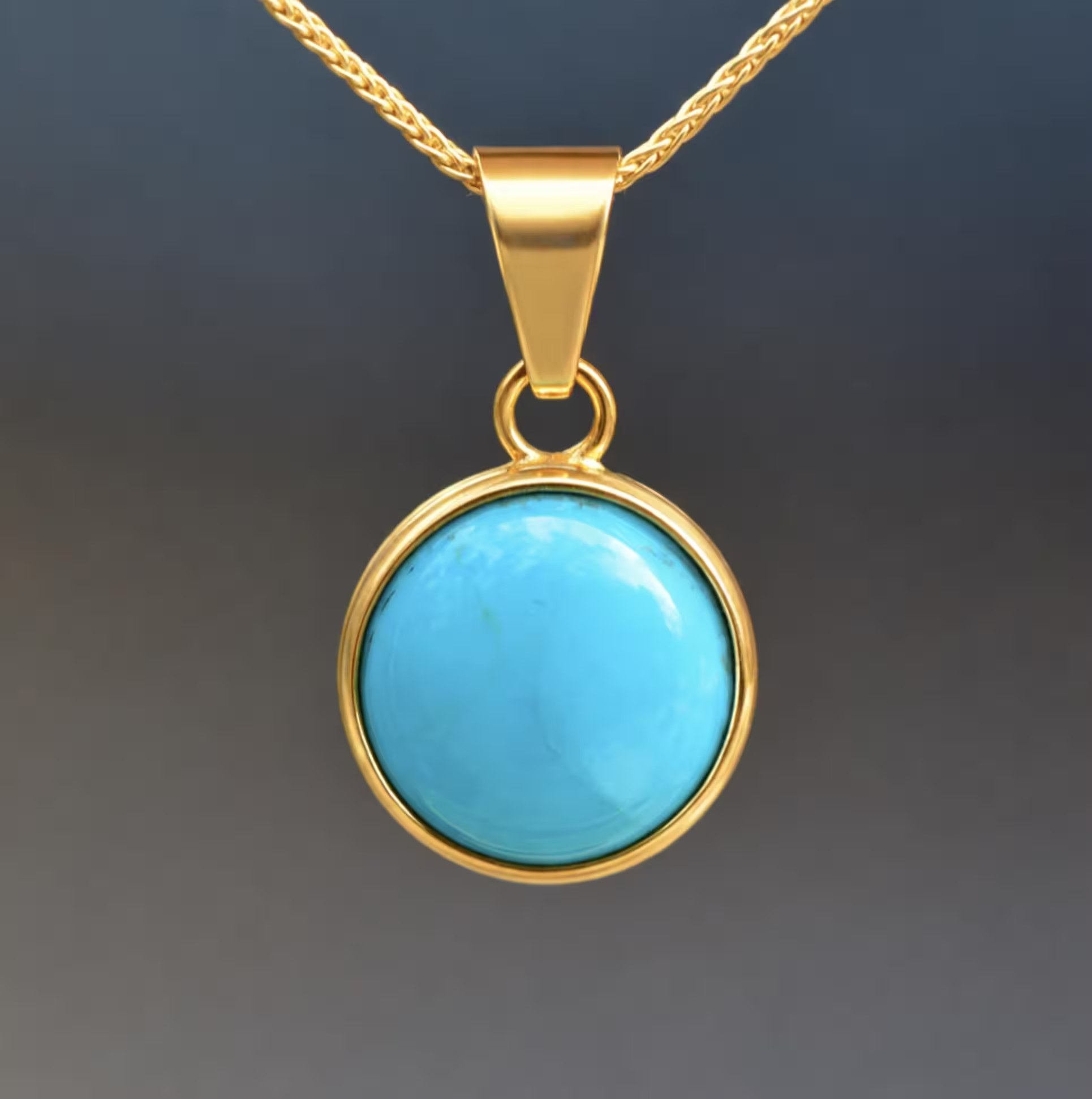 Sleeping Beauty Turquoise Round Pendant 18k Gold : December Birthstone Jewelry