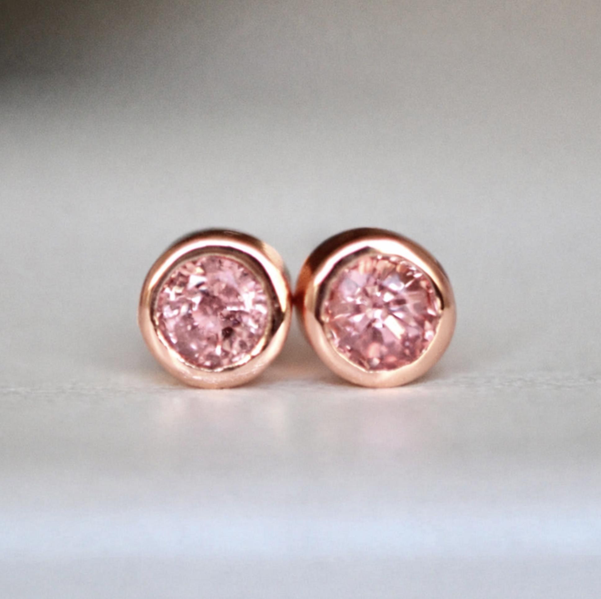 Padparadscha Sapphire 14kt Rose Gold Stud Earrings : September Birthstone Jewelry, detail view
