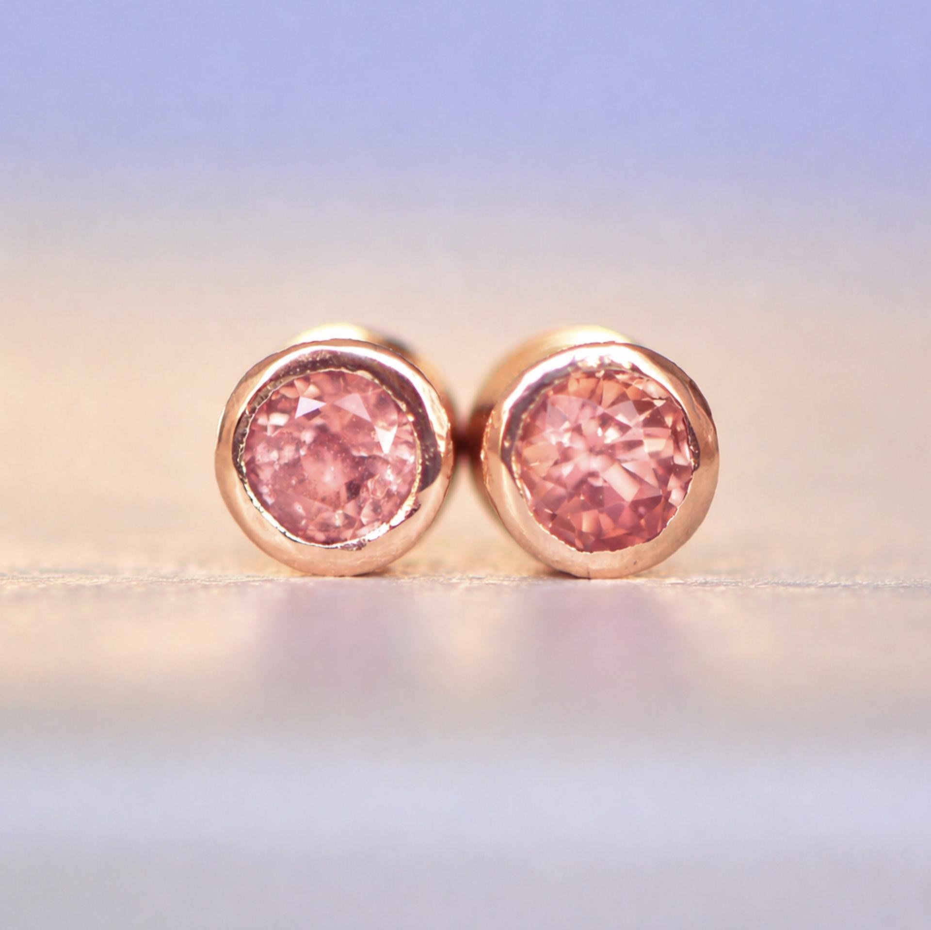 Padparadscha Sapphire 14kt Rose Gold Stud Earrings : September Birthstone Jewelry