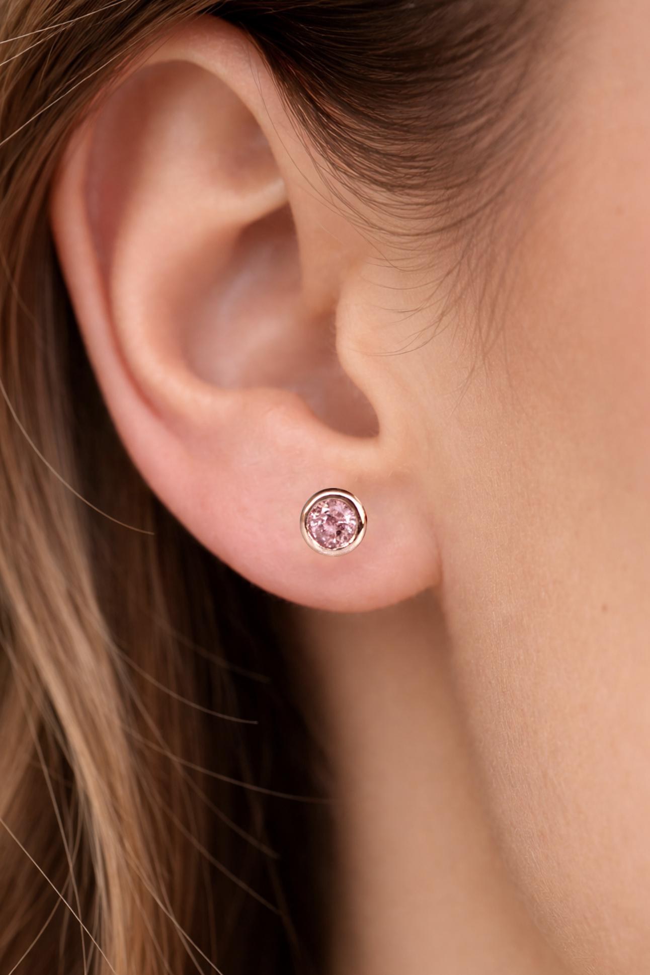 Padparadscha Sapphire 14kt Rose Gold Stud Earrings : September Birthstone Jewelry, worn view