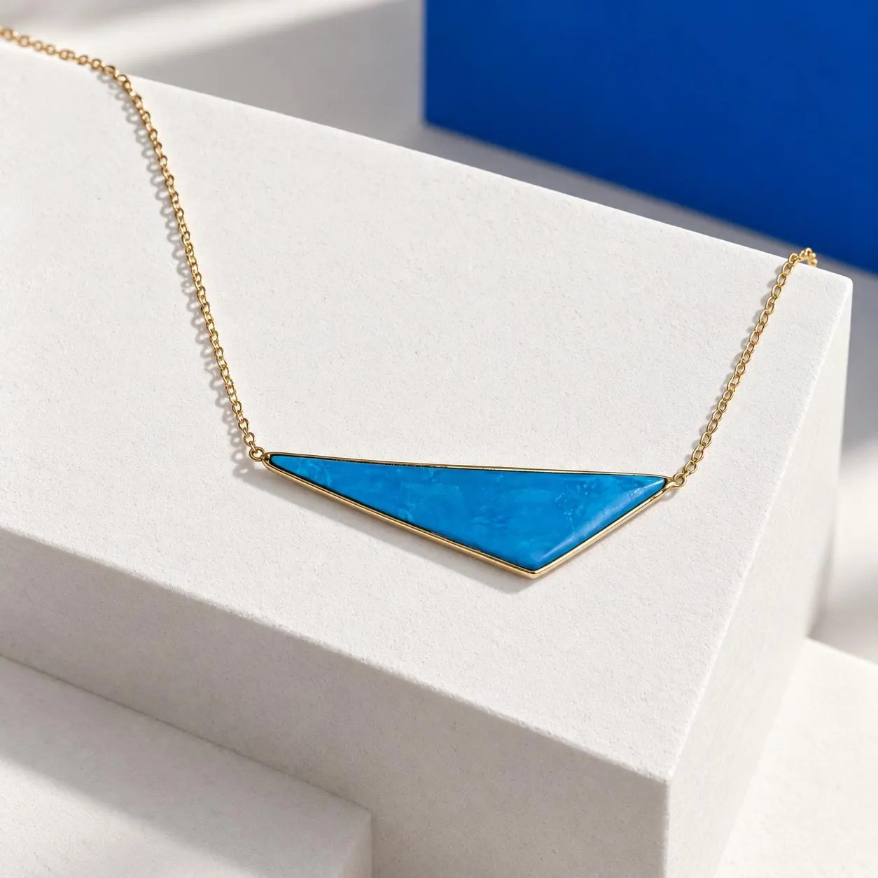 Turquoise Triangular 14k Solid Gold Necklace: December Birthstone Jewelry