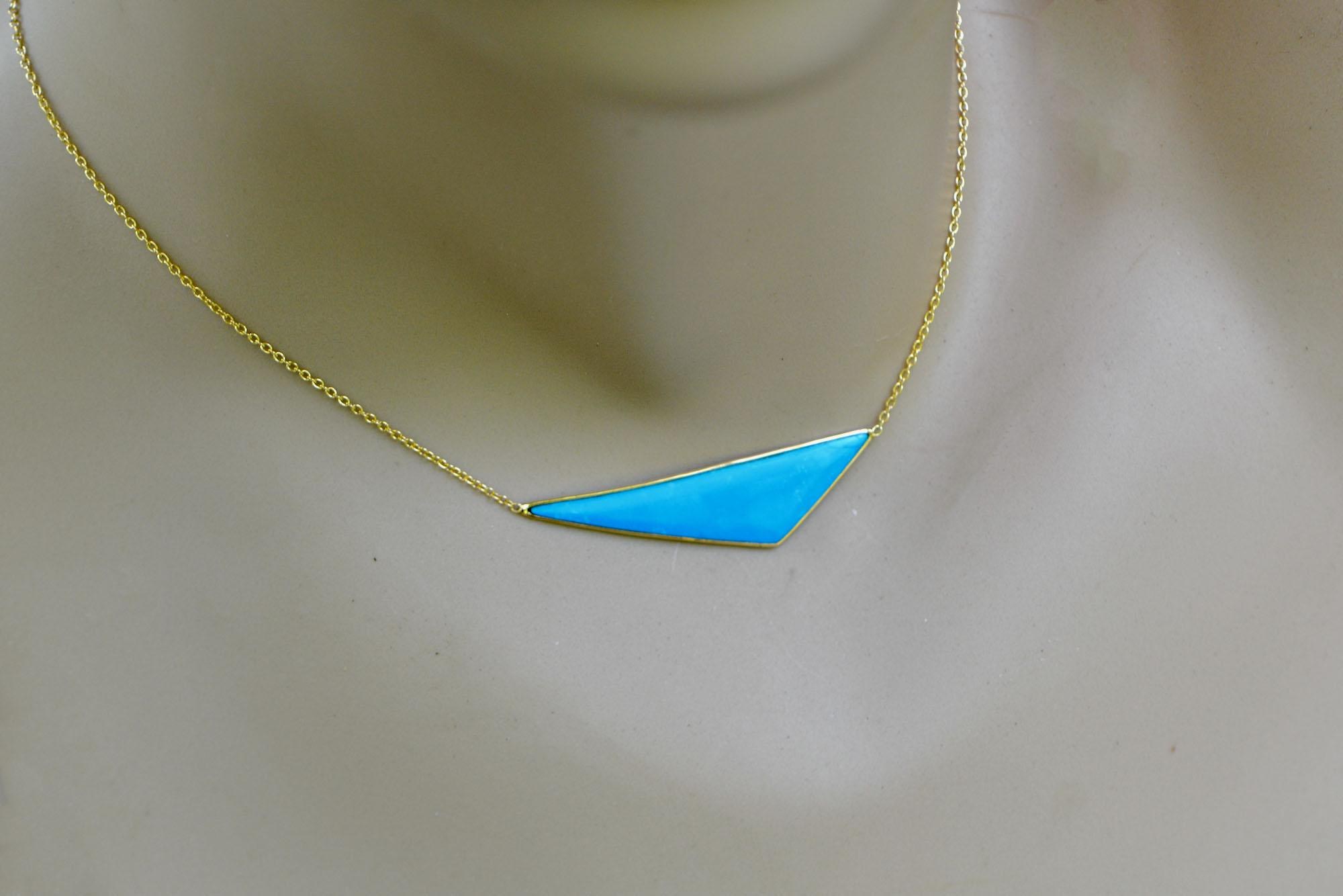Turquoise Triangular 14k Solid Gold Necklace: December Birthstone Jewelry