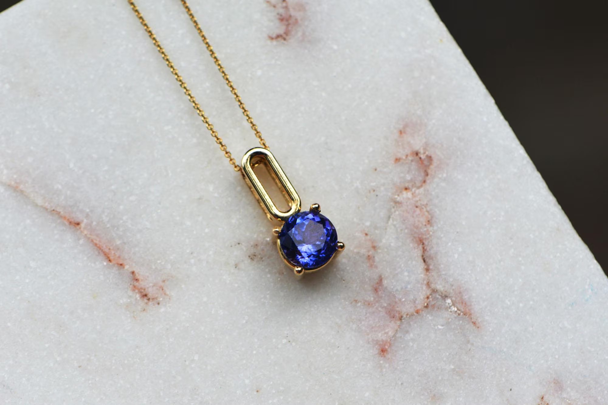 Tanzanite Necklace Solid 14k Gold : December Birthstone