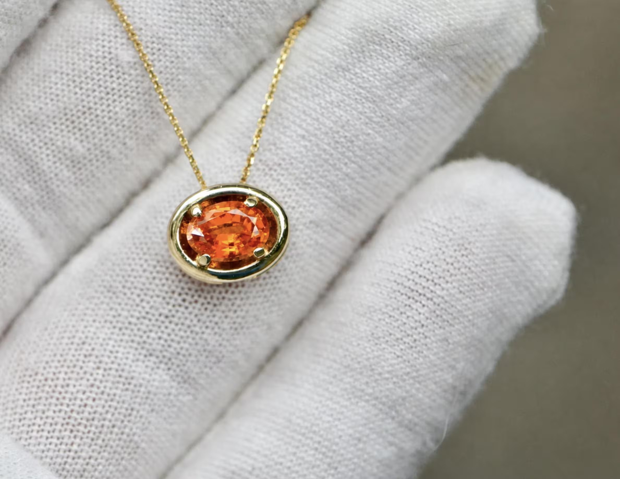Spessartite Garnet Oval Slide Necklace Solid 14k Gold : September Birthstone Jewelry