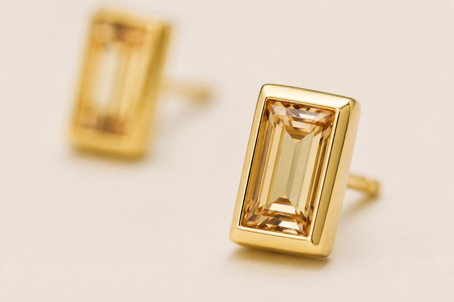 Imperial Topaz Solid 14k Gold Minimalist Baguette Stud Earrings : November Birthstone Jewelry