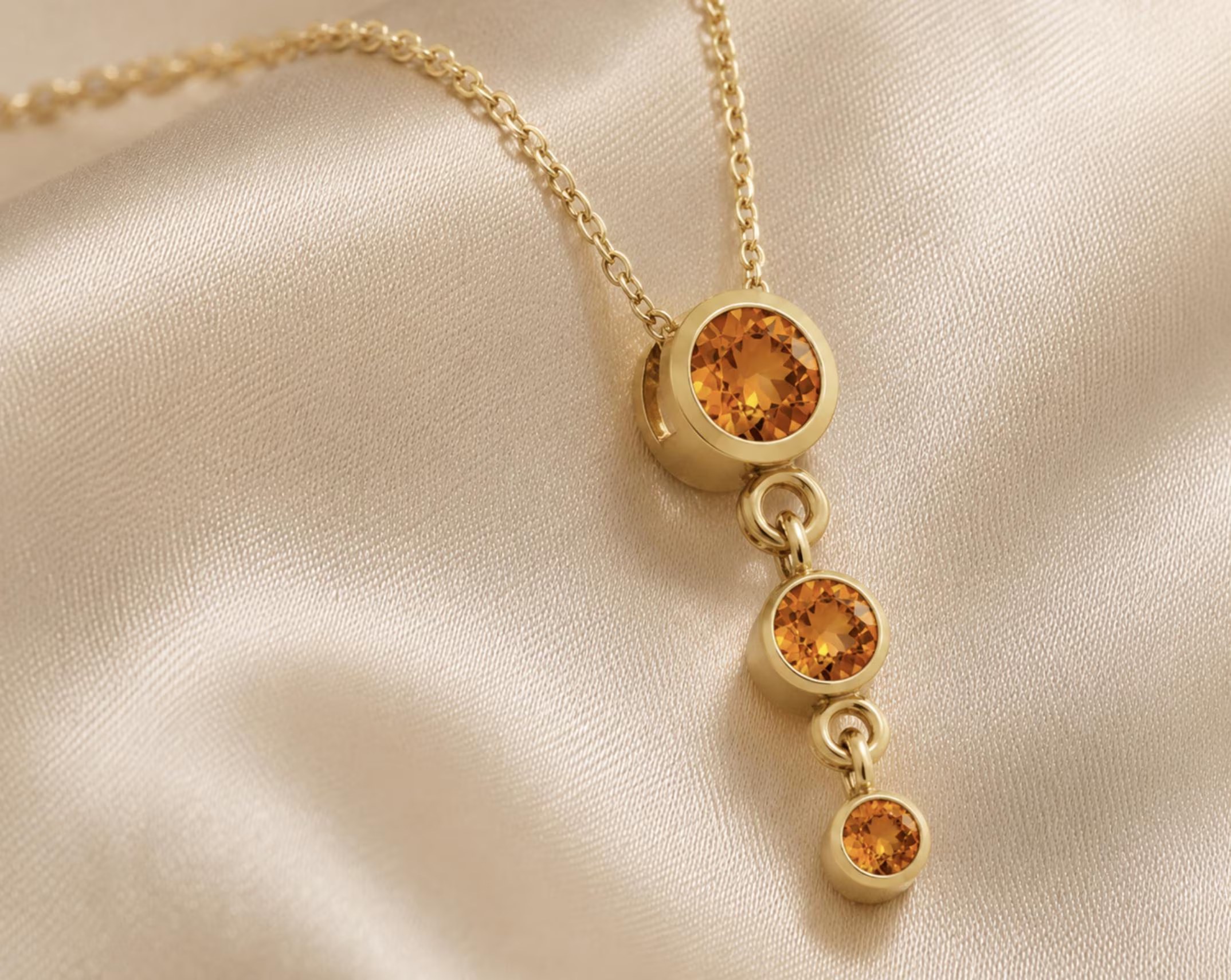 Citrine Graduated Slide Necklace Solid 14k Gold : November Birthstone Jewelry