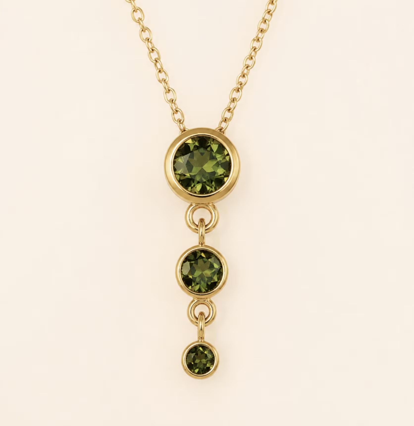 Green Tourmaline 3 Stone Slide Necklace Solid 14k Gold : October Birthstone Jewelry